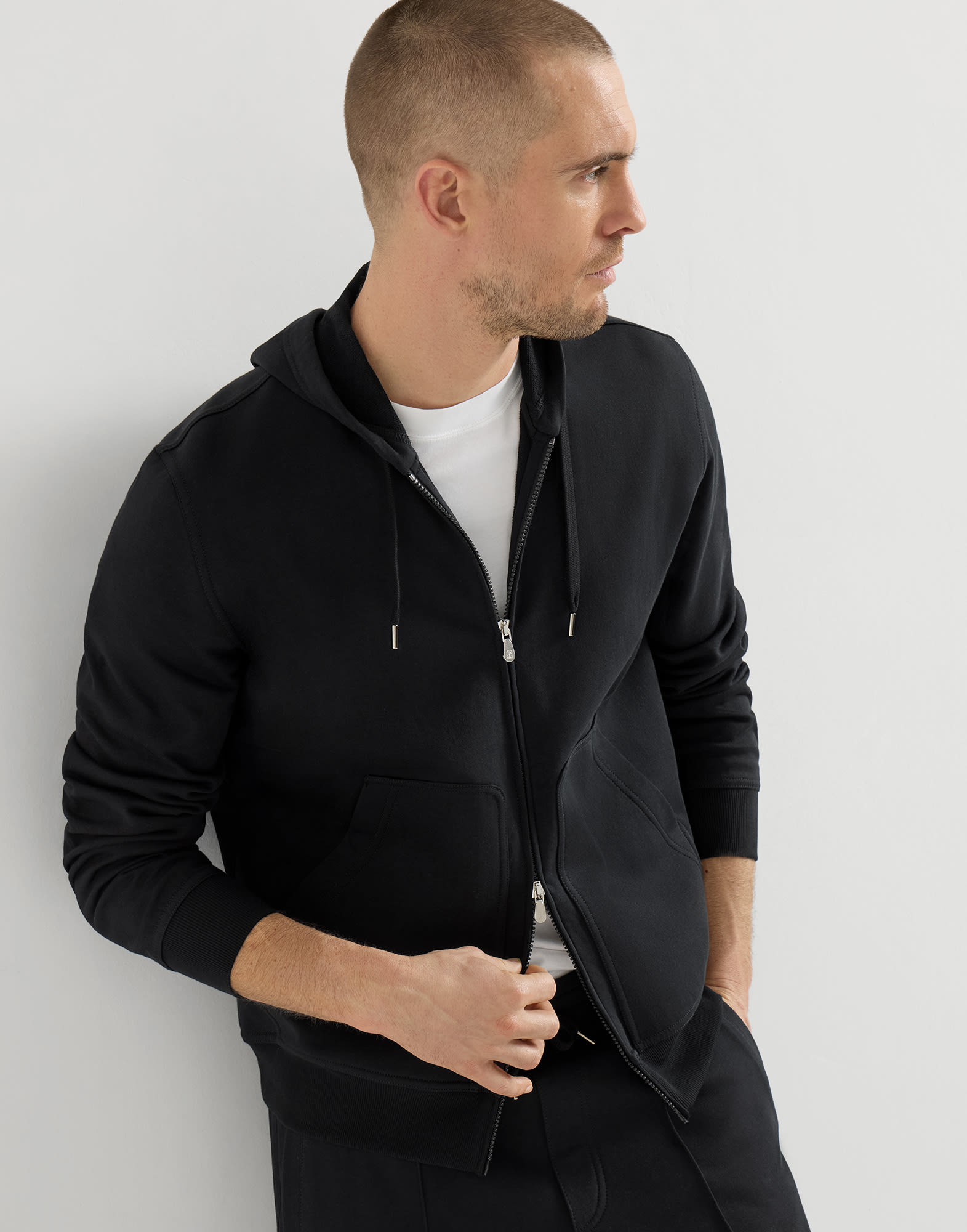 Hooded zip-up sweatshirt for Man in Off-White | Brunello Cucinelli