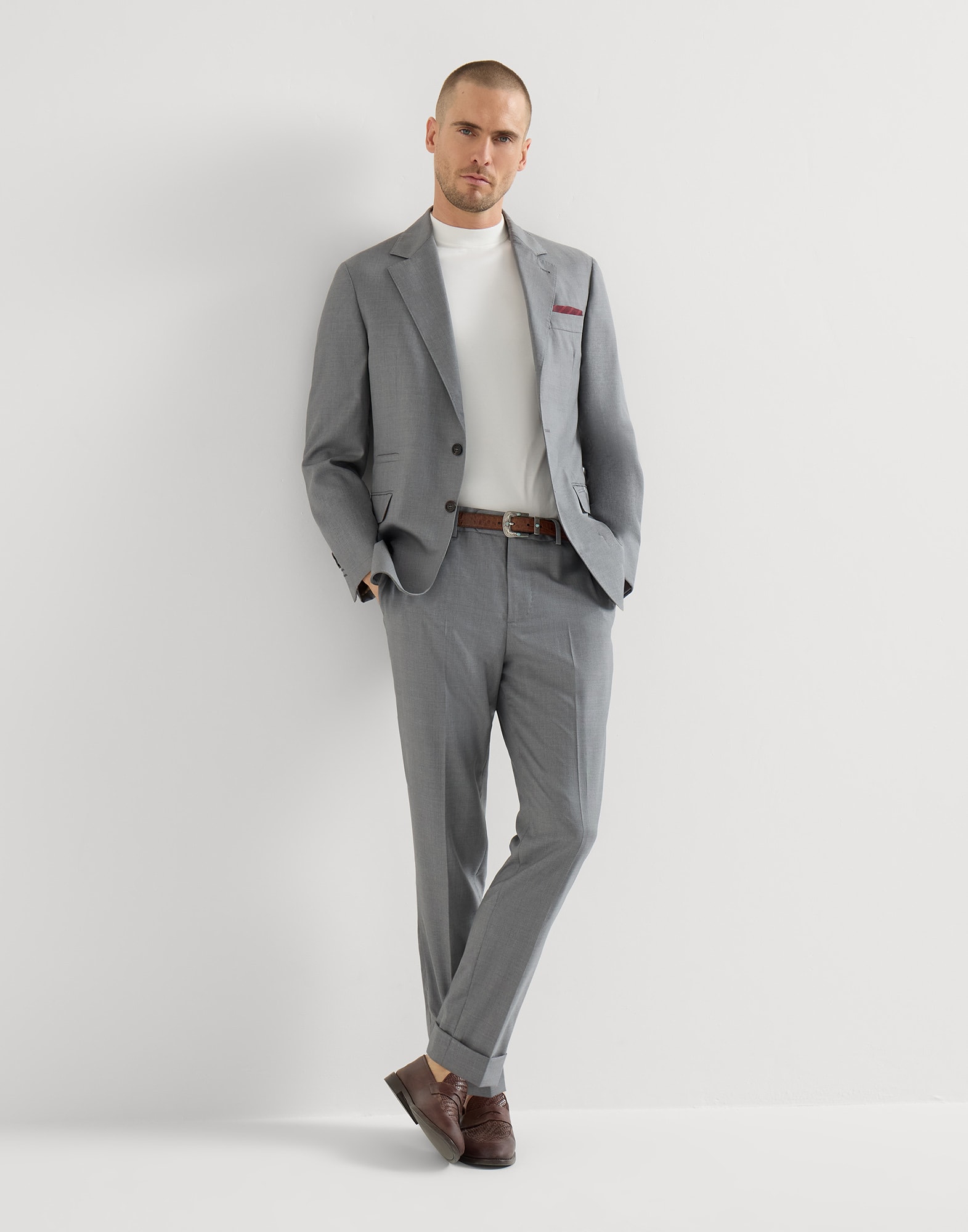 Hopsack blazer for Man in Grey | Brunello Cucinelli