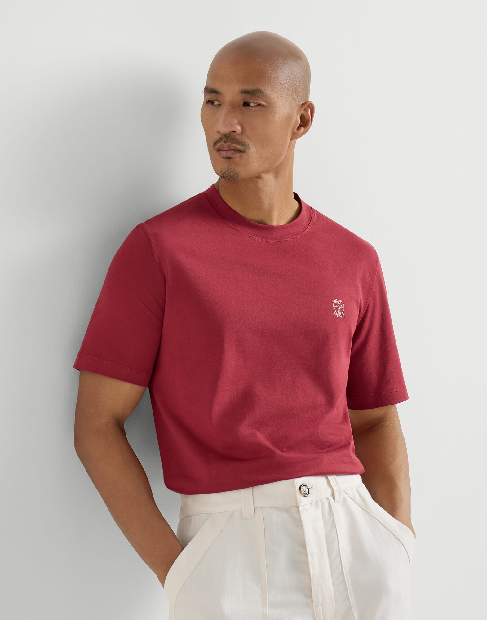 Jersey T-shirt with logo for Man in Cherry | Brunello Cucinelli
