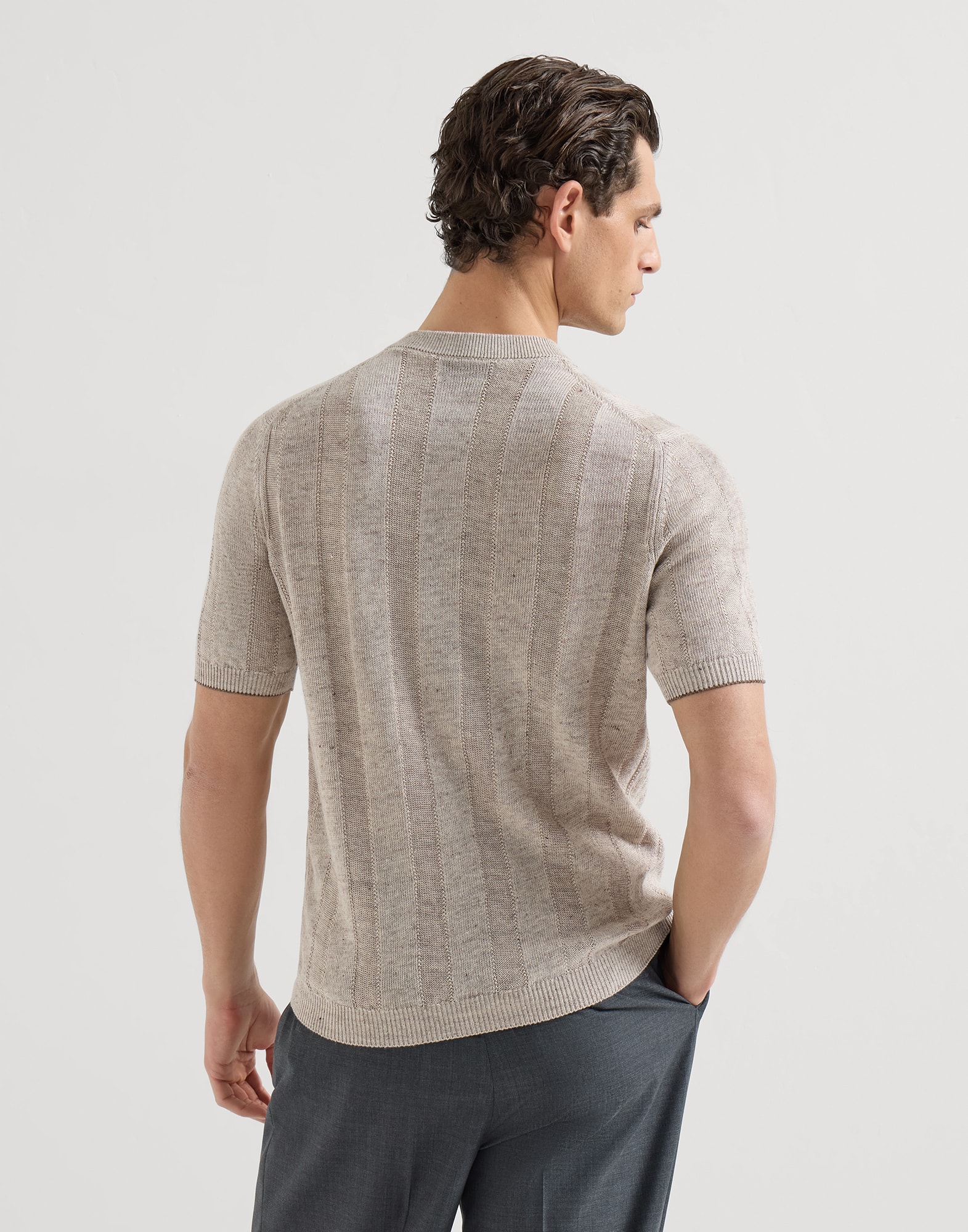 Henley collar T-shirt for Man in Navy Blue | Brunello Cucinelli