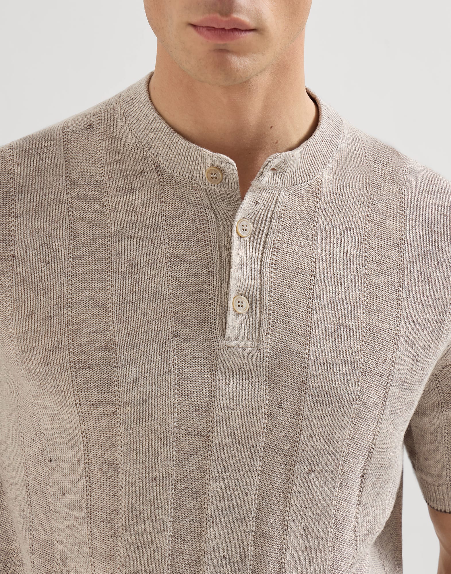 Henley collar T-shirt for Man in Navy Blue | Brunello Cucinelli