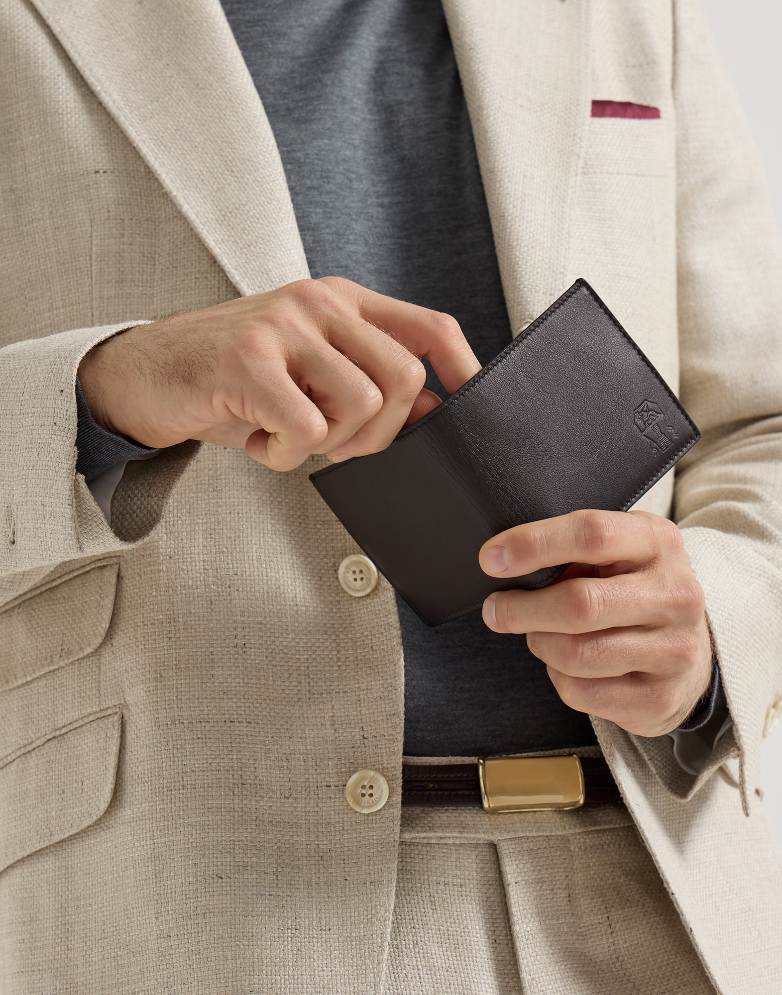Calfskin wallet for Man in Brown | Brunello Cucinelli