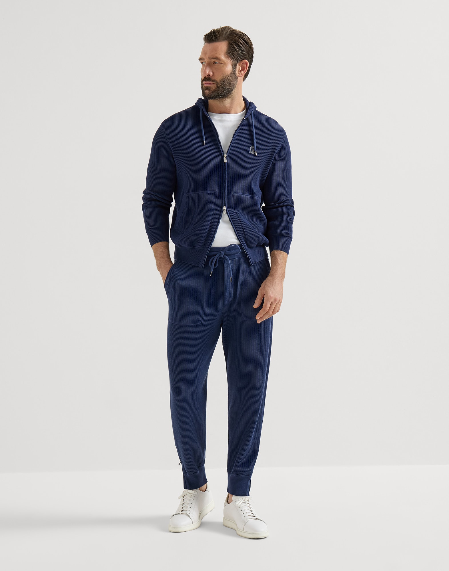 メンズ 向け グレー コットン ニット トラウザーズ | Brunello Cucinelli