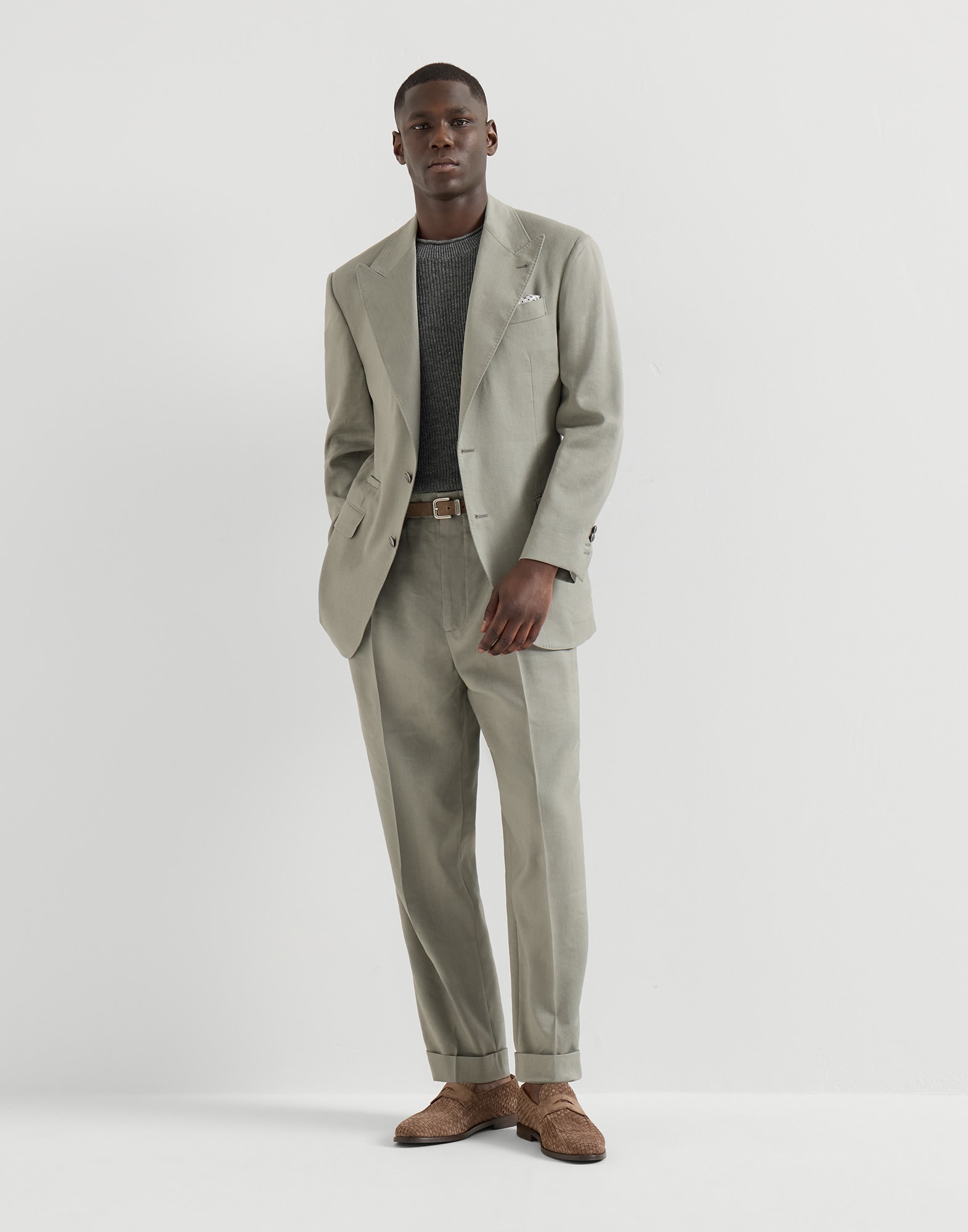 メンズ 向け ダークグレー リネン&コットン Tシャツ | Brunello Cucinelli