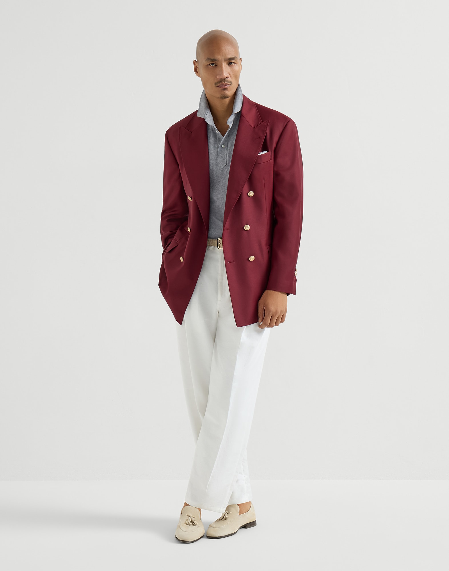 メンズ 向け ホワイト シャツカラー付き ポロシャツ | Brunello Cucinelli