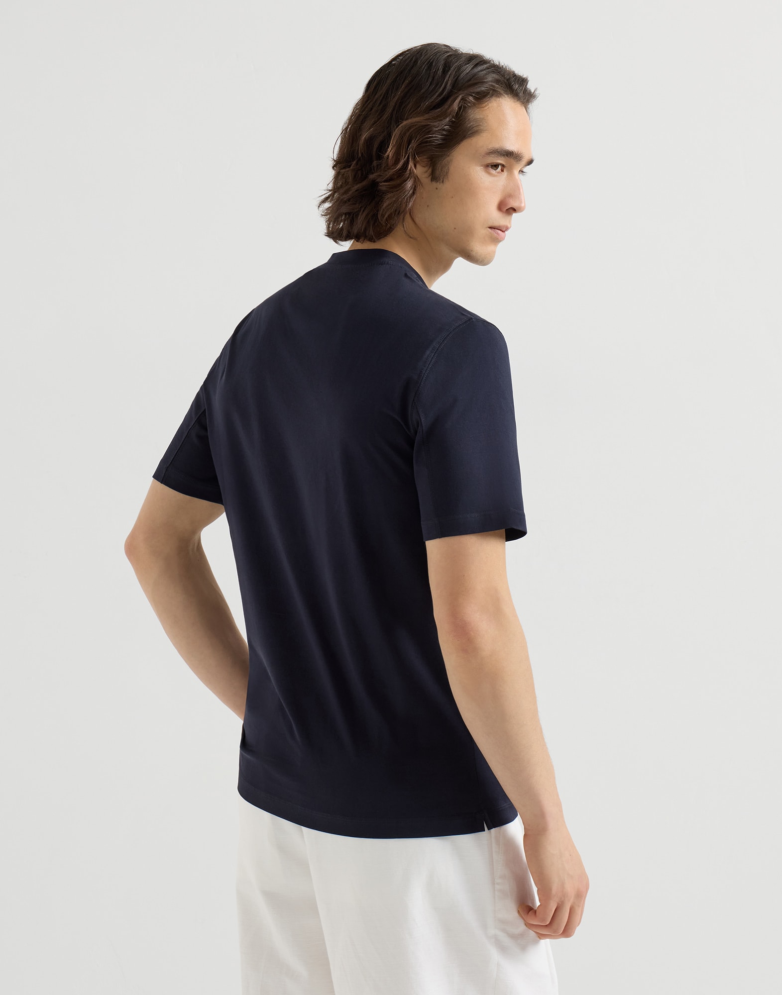 Cotton jersey crew neck T-shirt for Man in Black | Brunello Cucinelli
