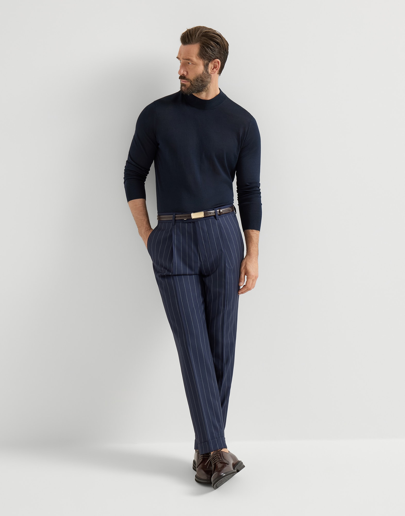 メンズ 向け ブルー バージンウール トラウザーズ | Brunello Cucinelli