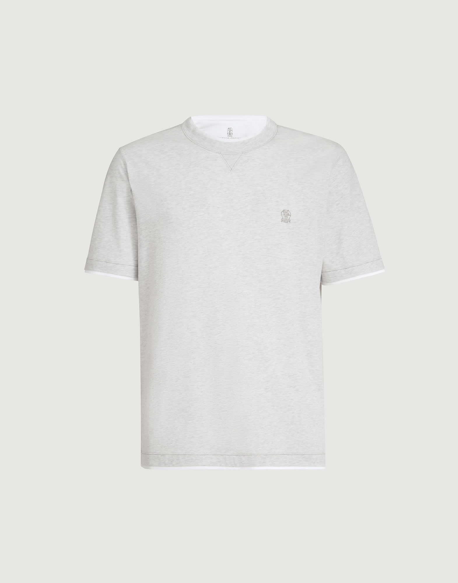 T-shirt with faux-layering for Man in White | Brunello Cucinelli