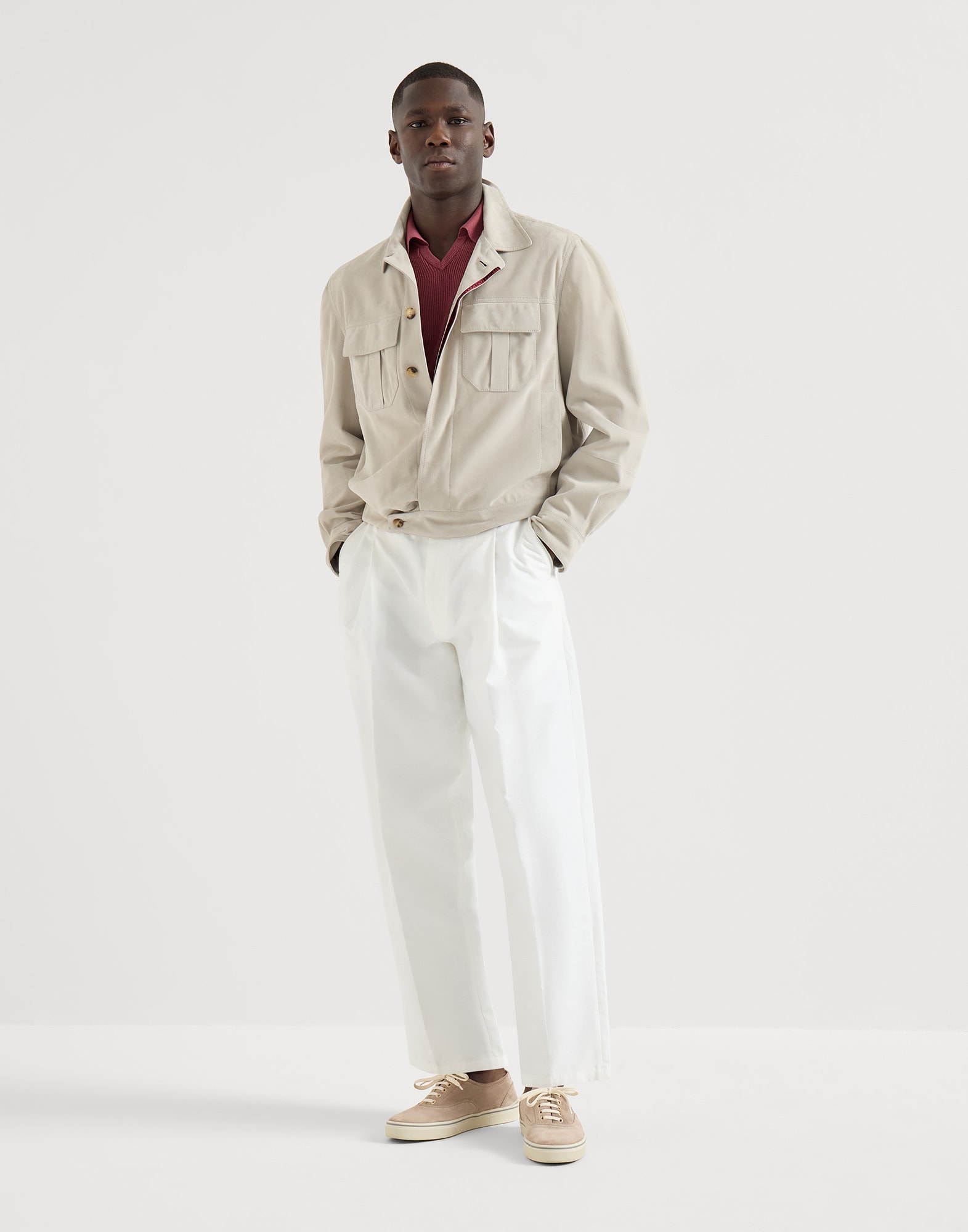 Cotton English rib knit polo for Man in Sky Blue | Brunello Cucinelli