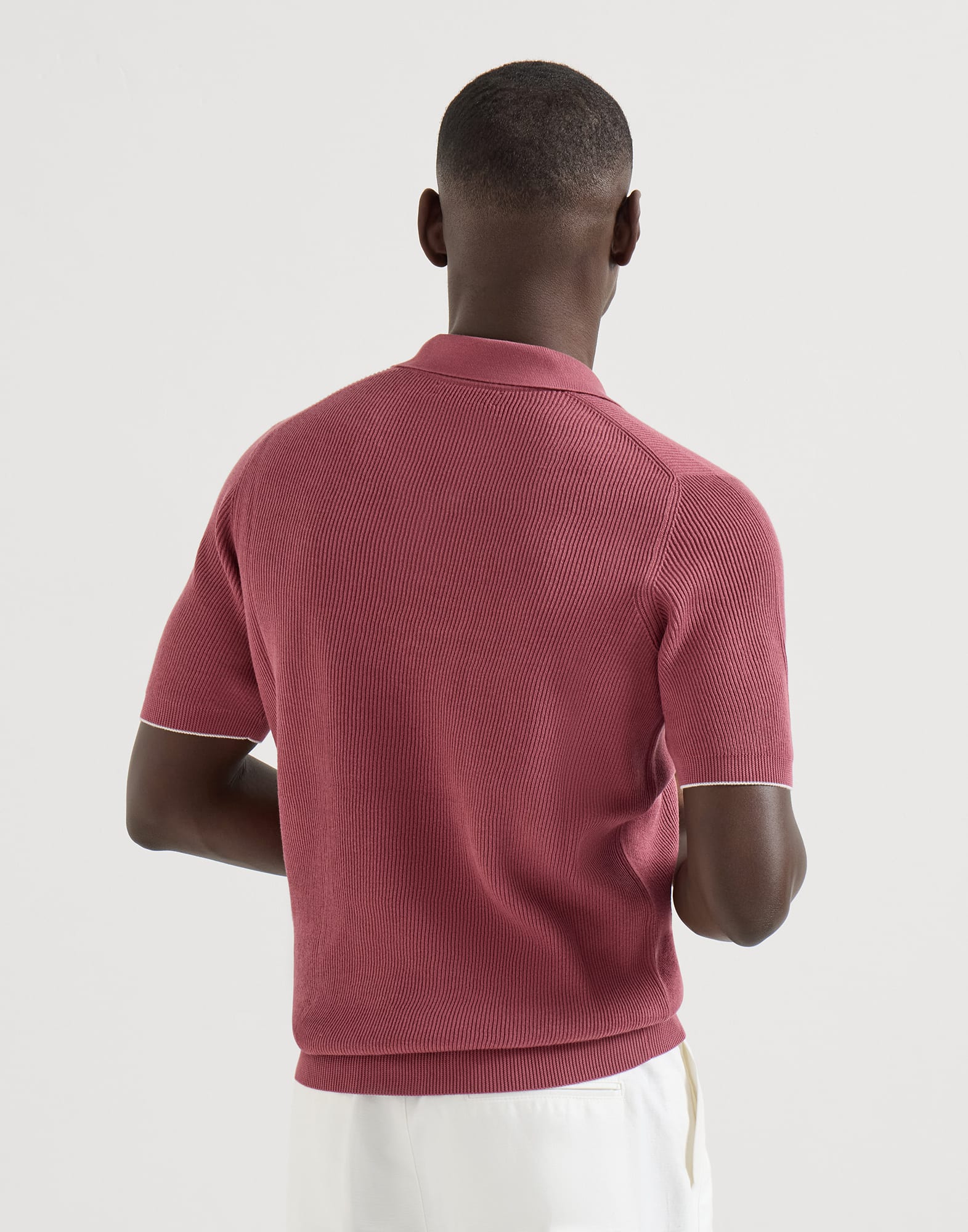Cotton English rib knit polo for Man in Apricot | Brunello Cucinelli