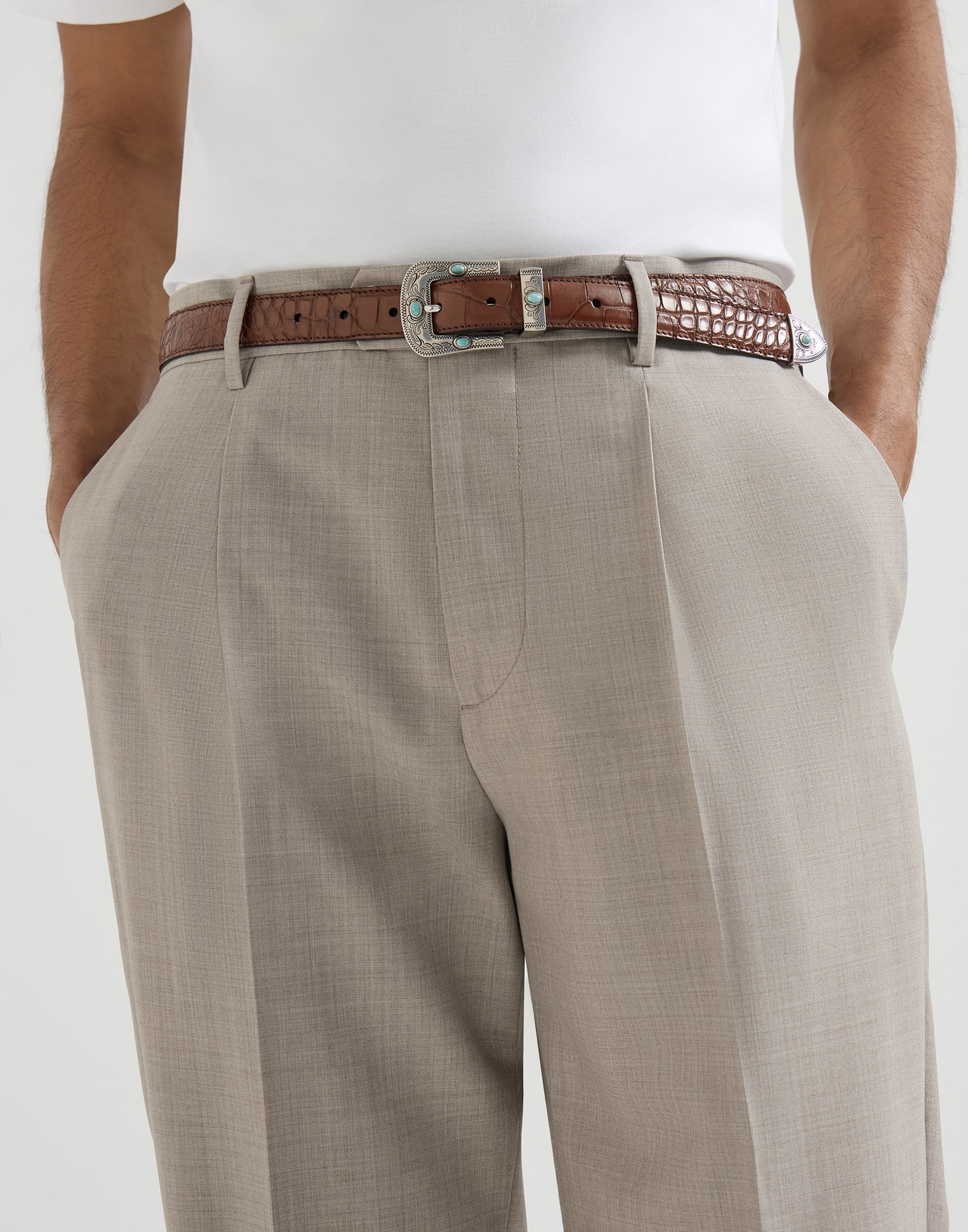 Virgin wool trousers for Man in Brown | Brunello Cucinelli