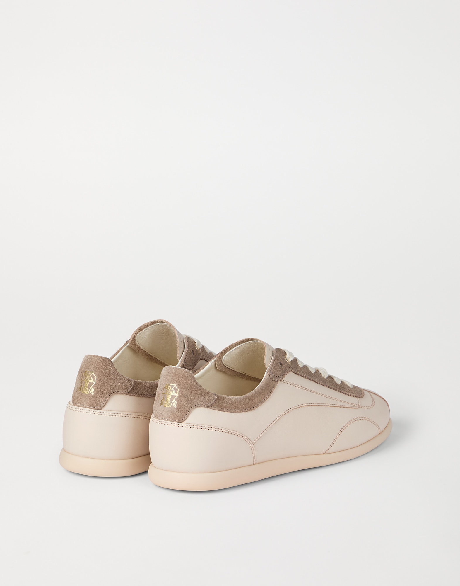 Calfskin and suede sneakers for Man in Butter | Brunello Cucinelli