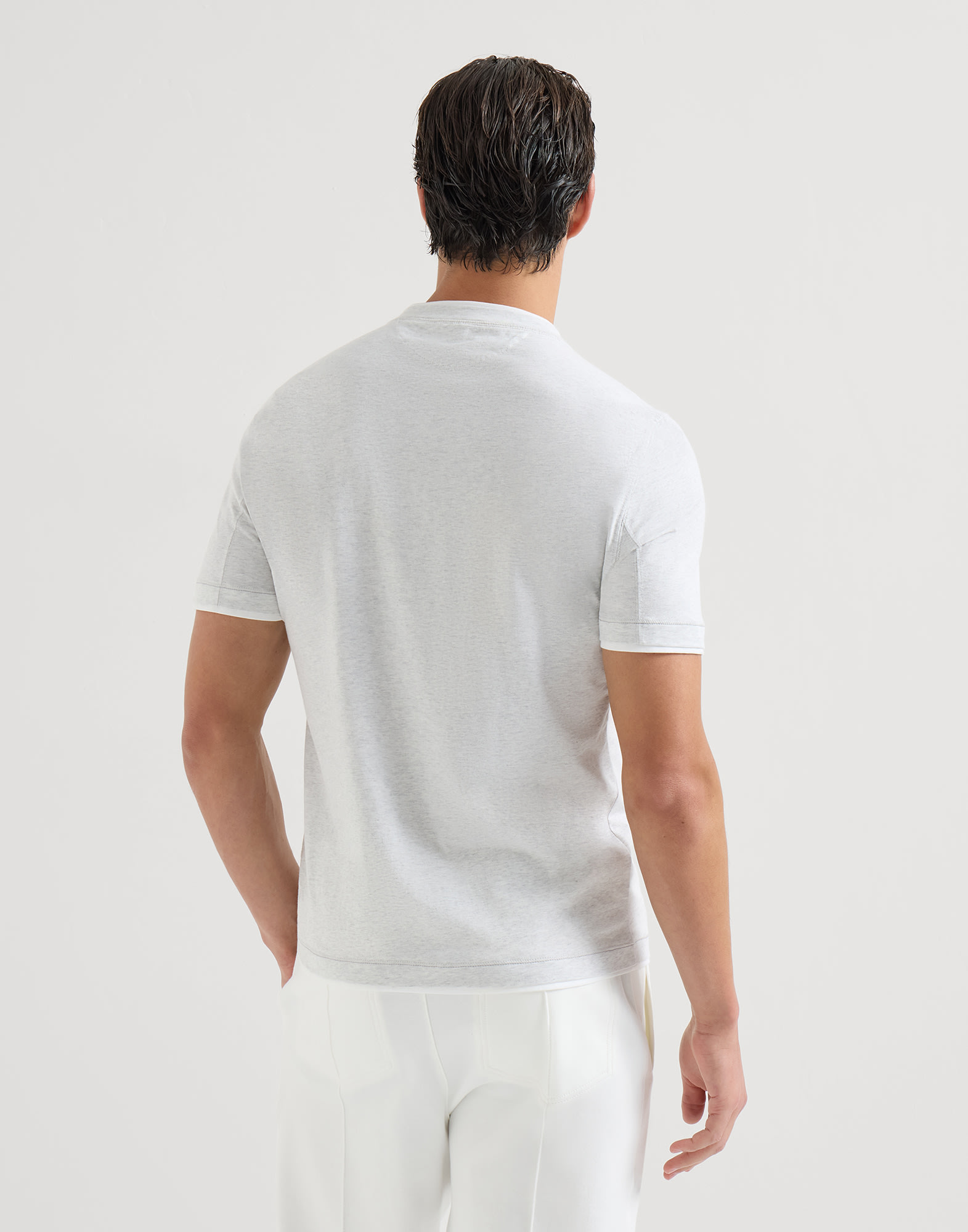 T-shirt with faux-layering for Man in White | Brunello Cucinelli