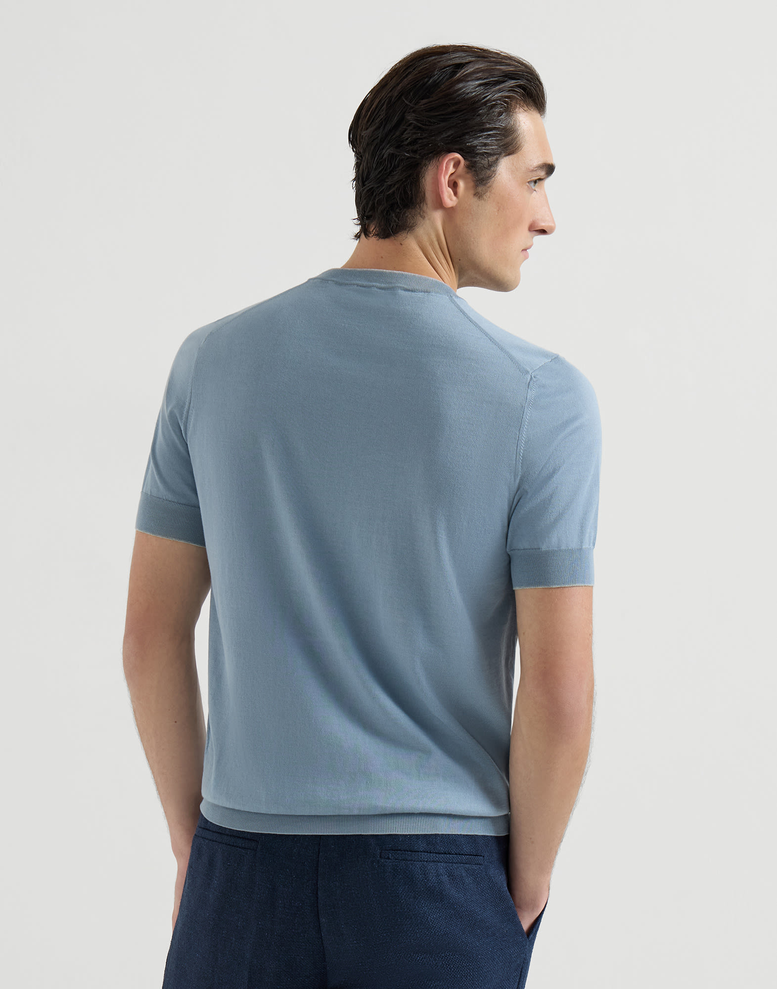 【新品定価13万】BRUNELLO CUCINELLI　半袖ニットシャツ Cotton T-shirt for Man in Slate | Brunello Cucinelli