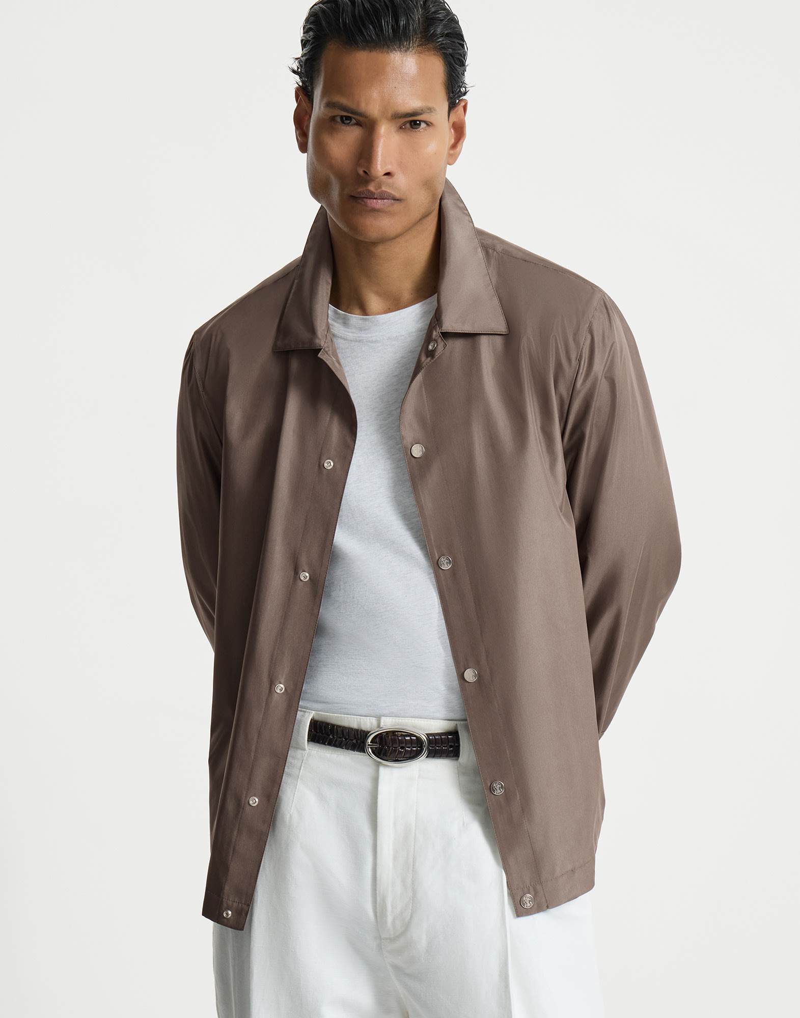メンズ 向け カーキ シルク ブルゾン | Brunello Cucinelli