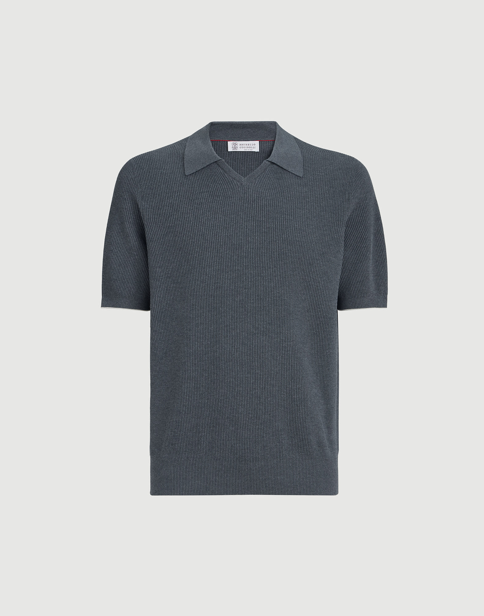 Cotton English rib knit polo for Man in Anthracite | Brunello