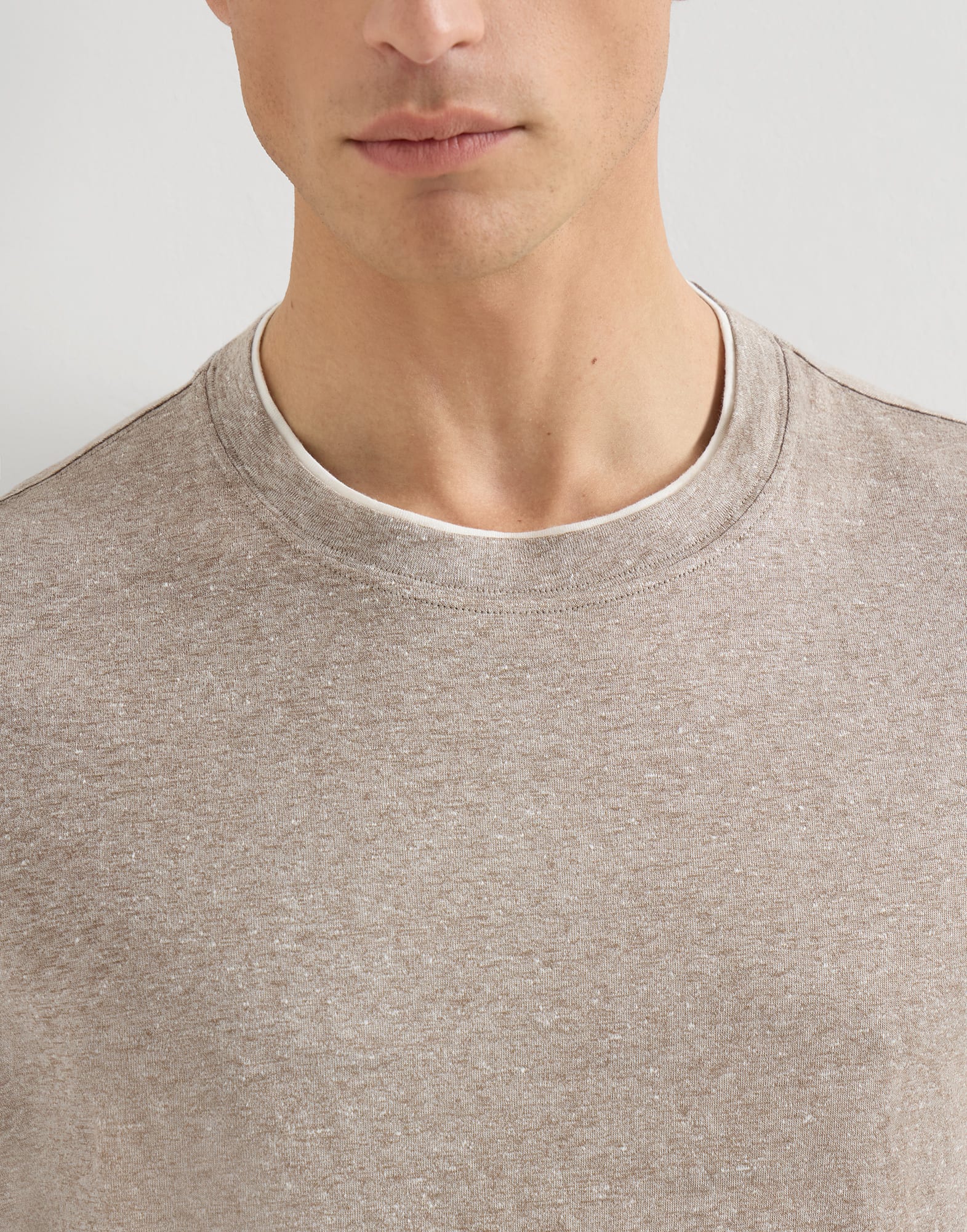 T-shirt with faux-layering for Man in Apricot | Brunello Cucinelli