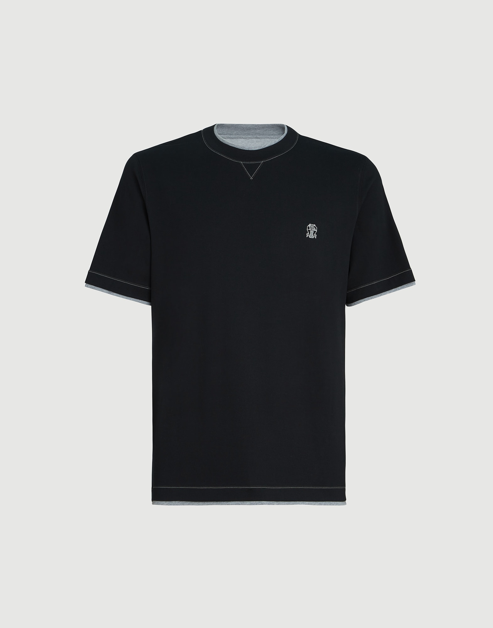 メンズ 向け ブラック フェイクレイヤリング Tシャツ | Brunello Cucinelli