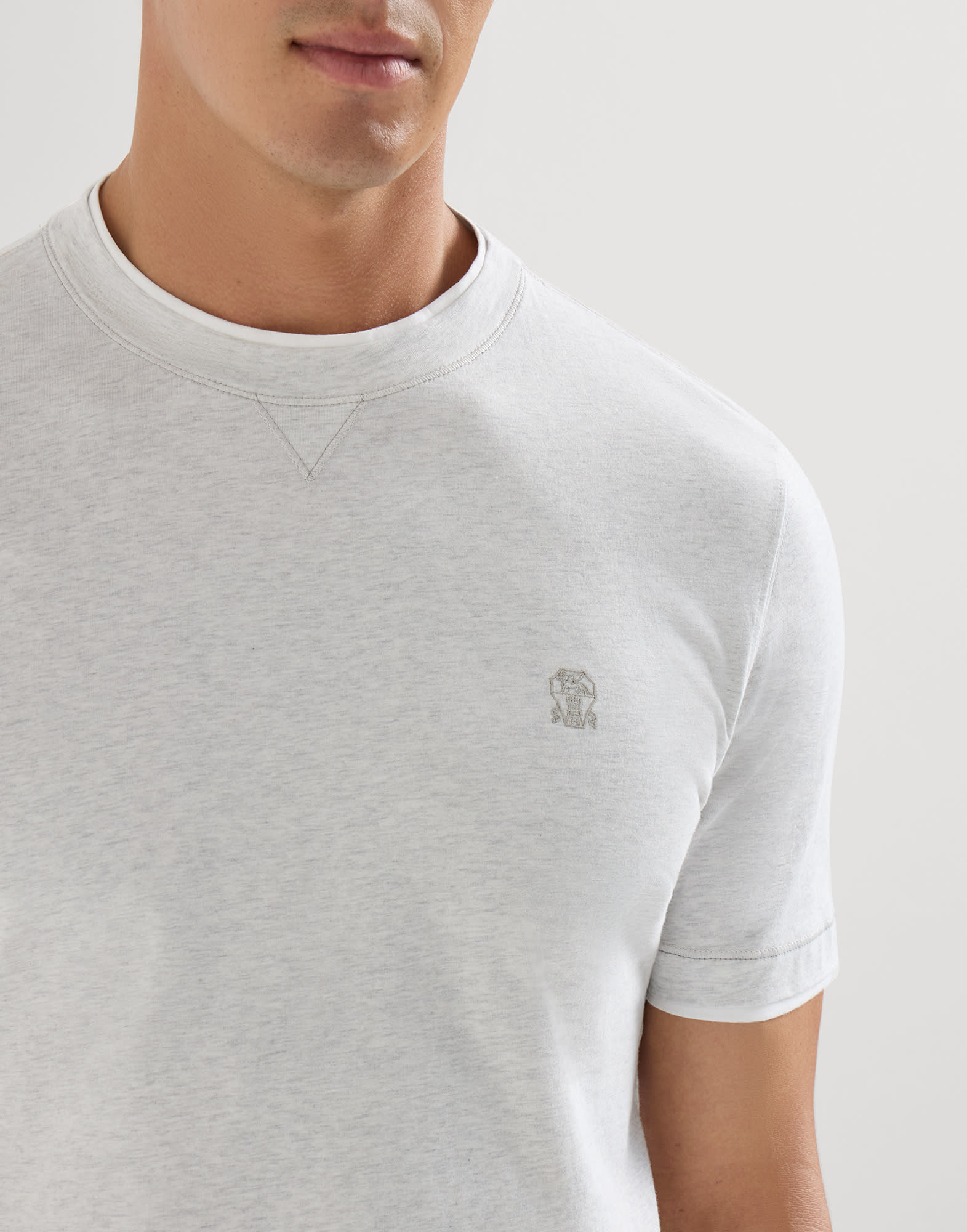 T-shirt with faux-layering for Man in White | Brunello Cucinelli