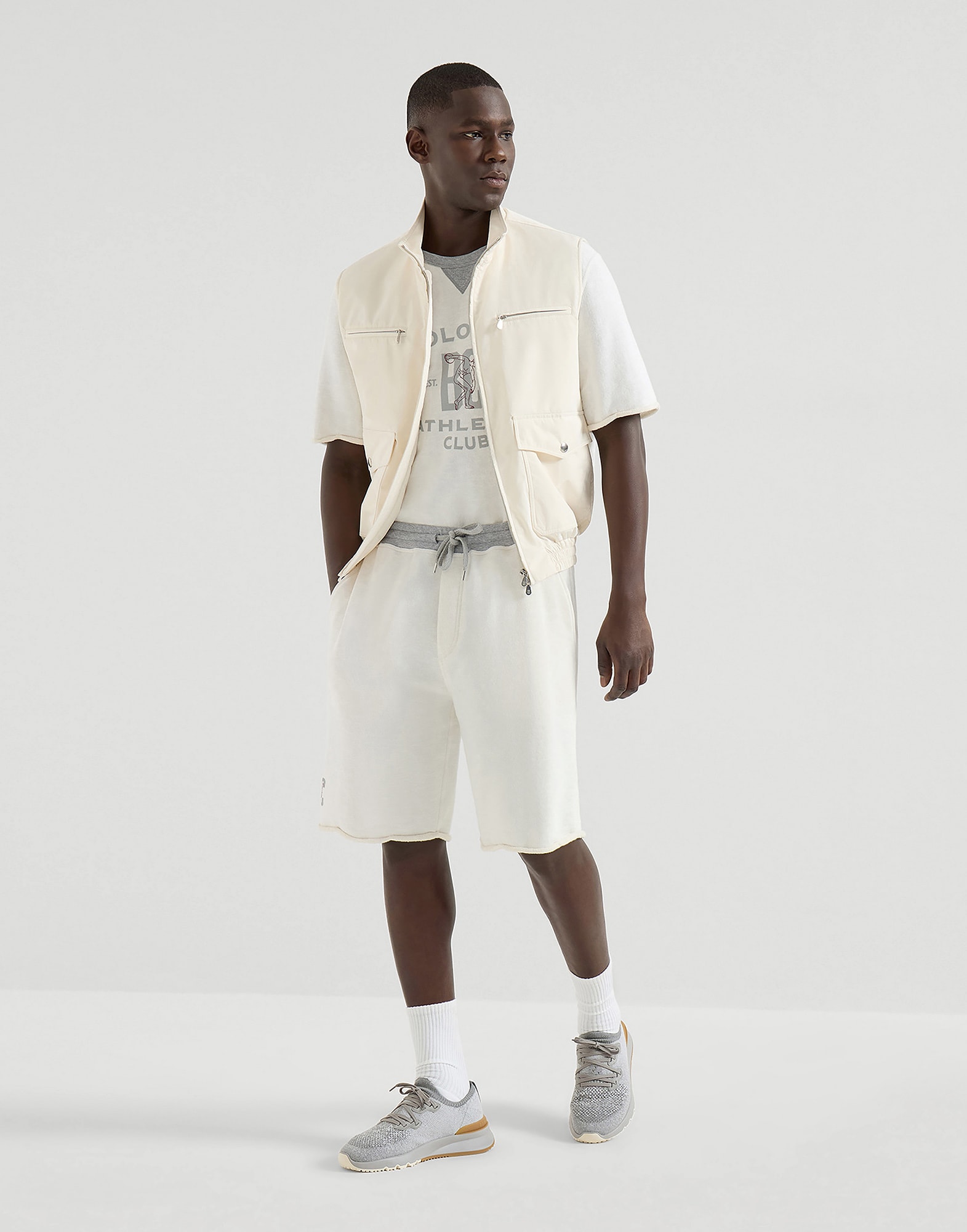 メンズ 向け グレー スウェット バミューダパンツ | Brunello Cucinelli