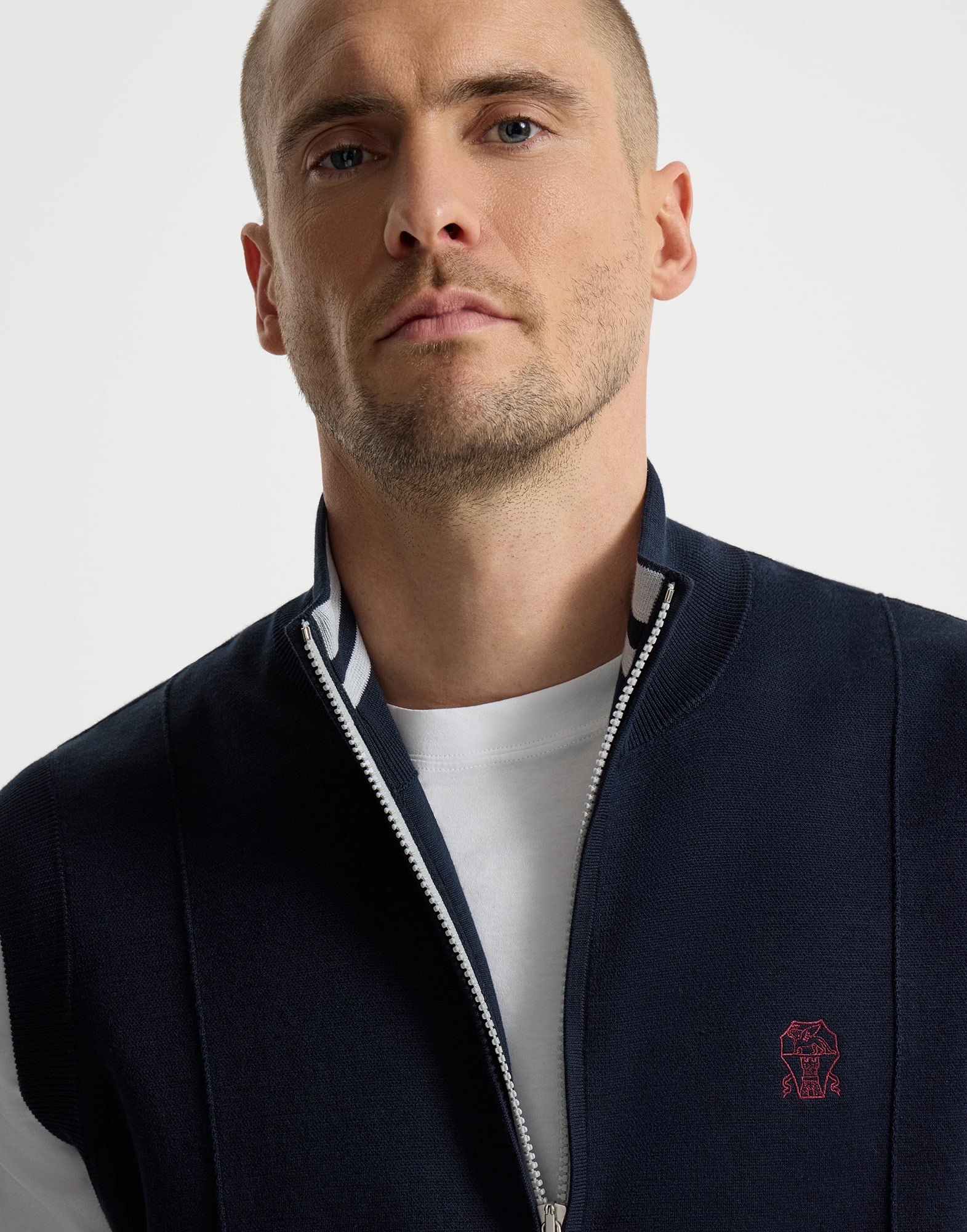 Double knit vest for Man in Blue | Brunello Cucinelli