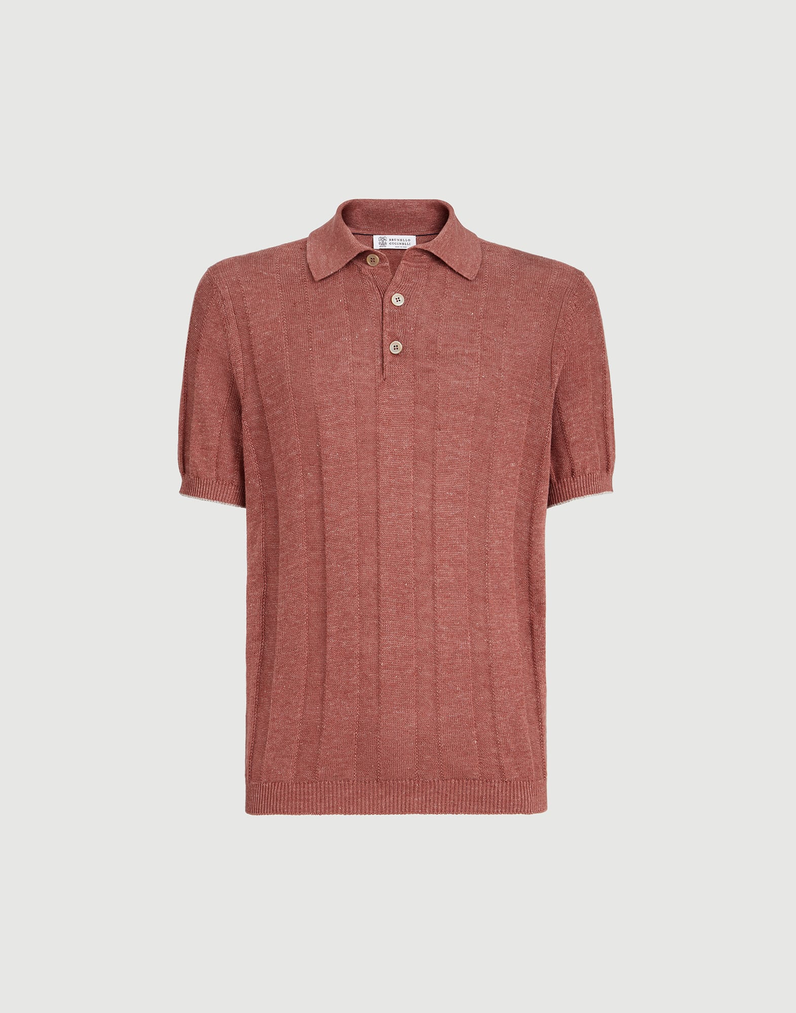 Rib knit polo for Man in Terracotta | Brunello Cucinelli