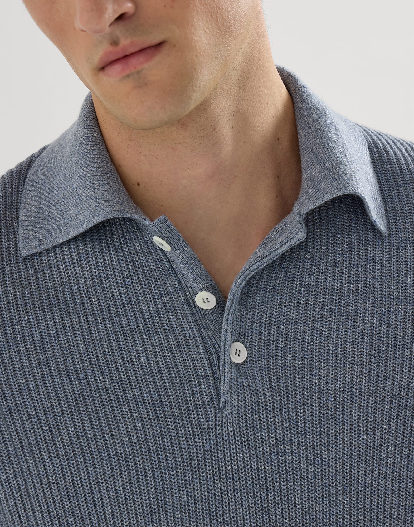 Half English rib knit polo for Man in Yuta | Brunello Cucinelli