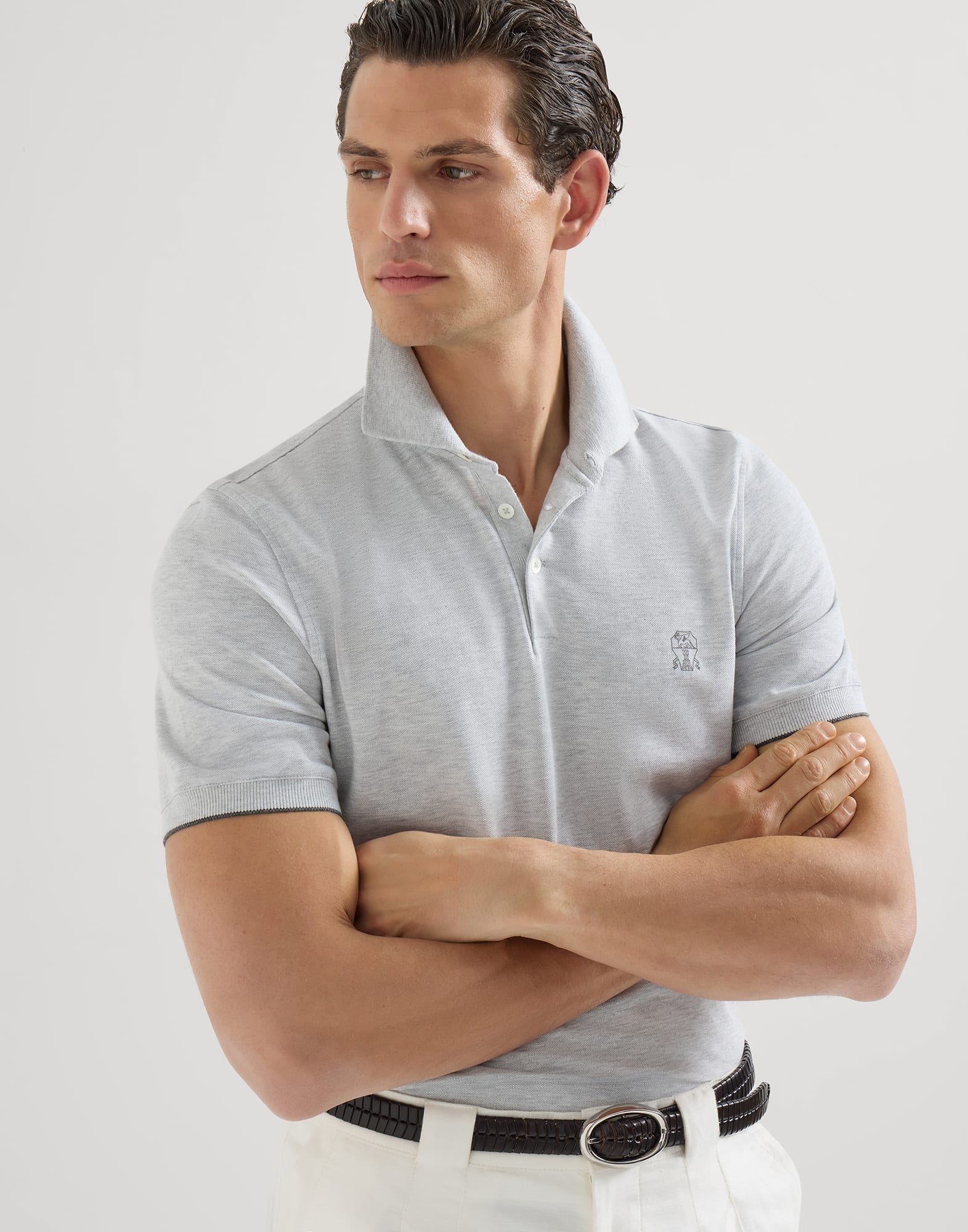 メンズ 向け ブラック ピケ ポロシャツ | Brunello Cucinelli