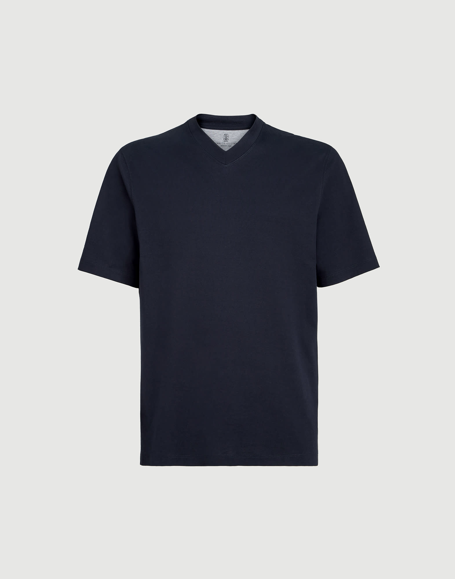 Cotton jersey V-neck T-shirt for Man in Navy Blue | Brunello Cucinelli