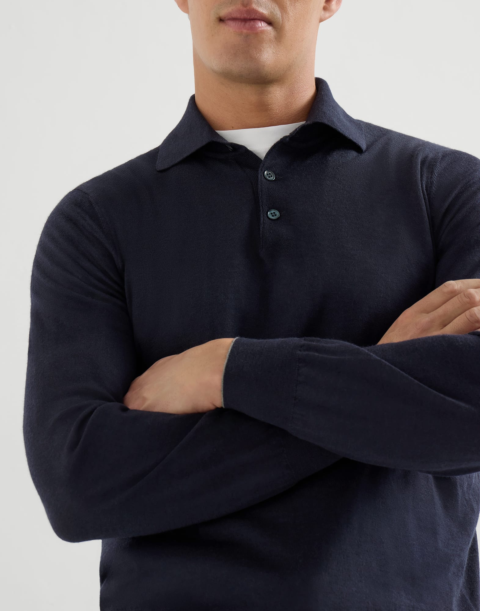 Lightweight knit Polo for Man in Navy Blue | Brunello Cucinelli
