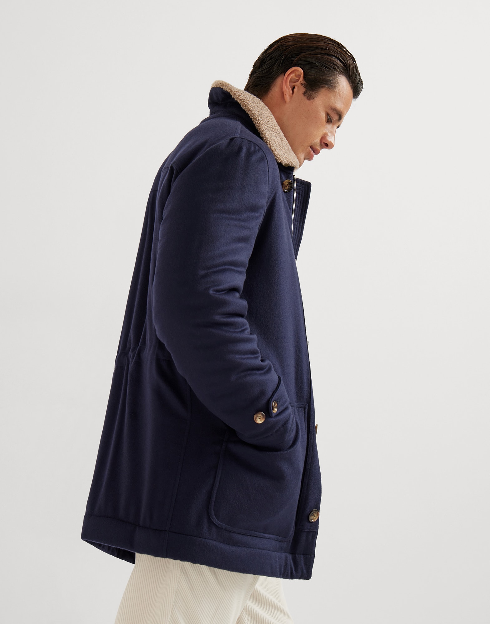Cashmere and vicuña coat for Man in Navy Blue | Brunello Cucinelli