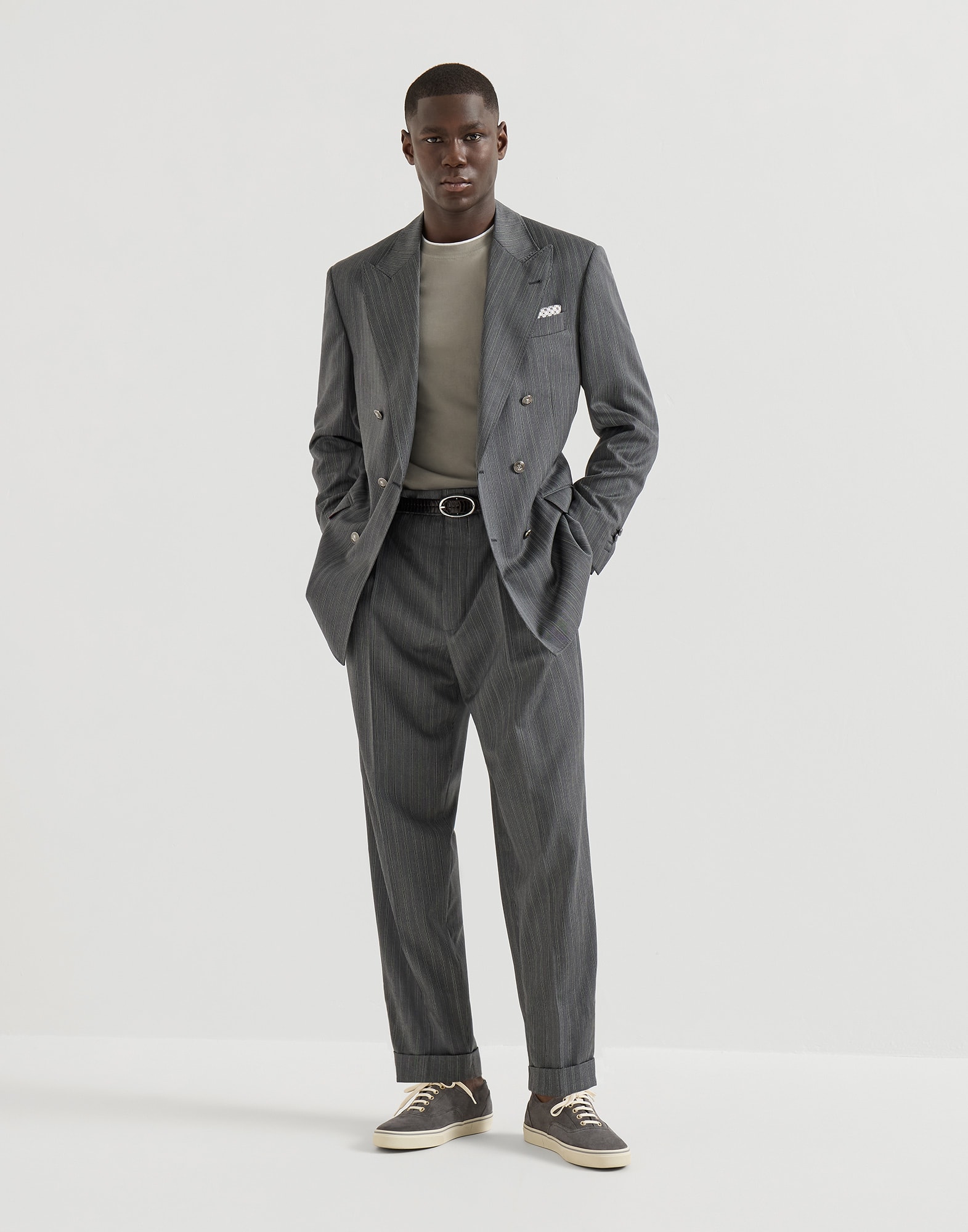 メンズ 向け カーキ フェイクレイヤリング Tシャツ | Brunello Cucinelli