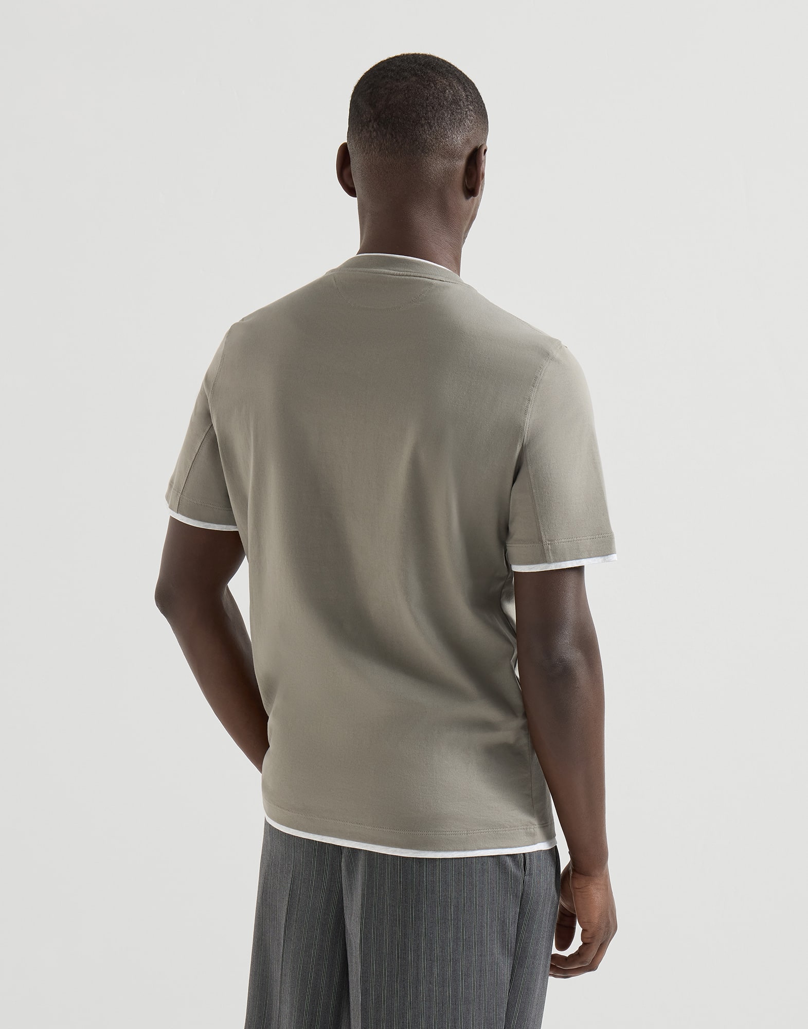 T-shirt with faux-layering for Man in Apricot | Brunello Cucinelli