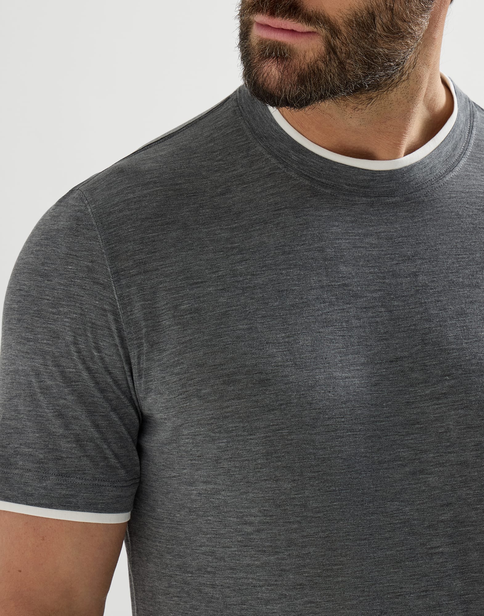 T-shirt with faux-layering for Man in Grey | Brunello Cucinelli