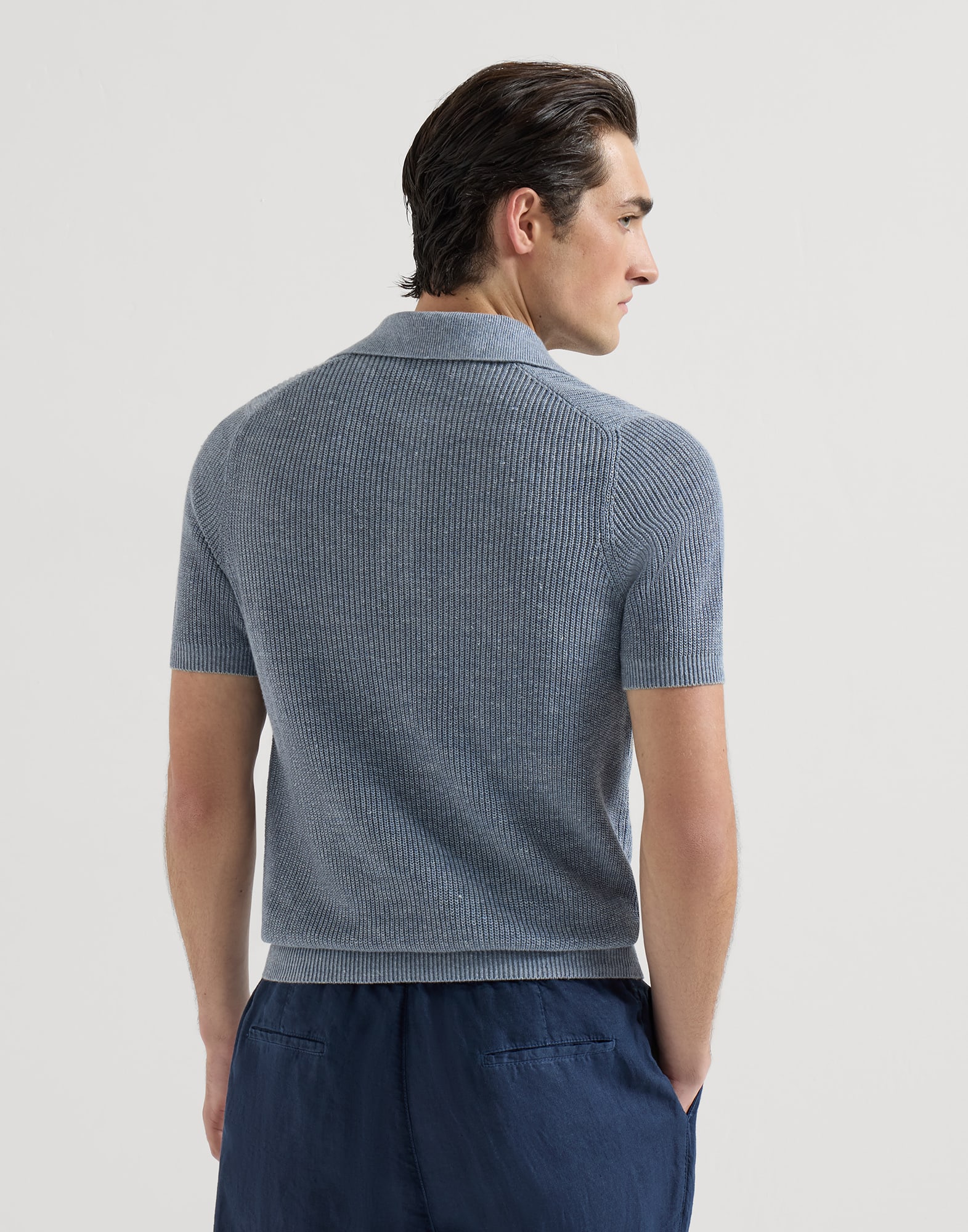 Half English rib knit polo for Man in Yuta | Brunello Cucinelli