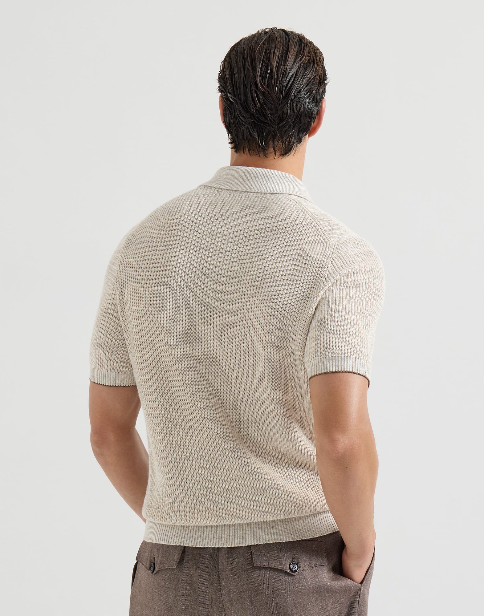 Half English rib knit polo for Man in Yuta | Brunello Cucinelli