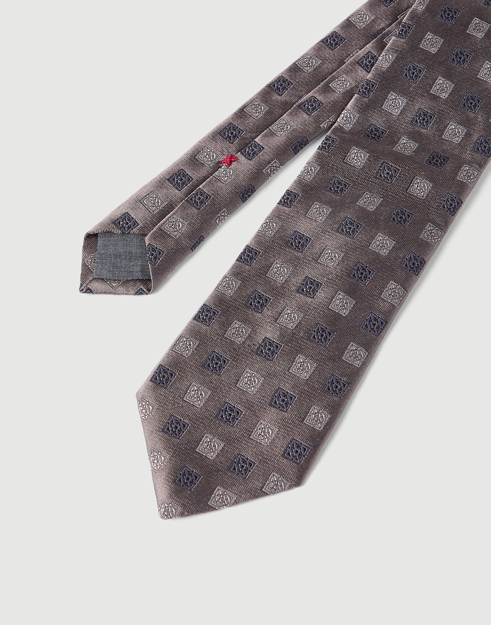 メンズ 向け グレー スクエアパターン シルクネクタイ | Brunello