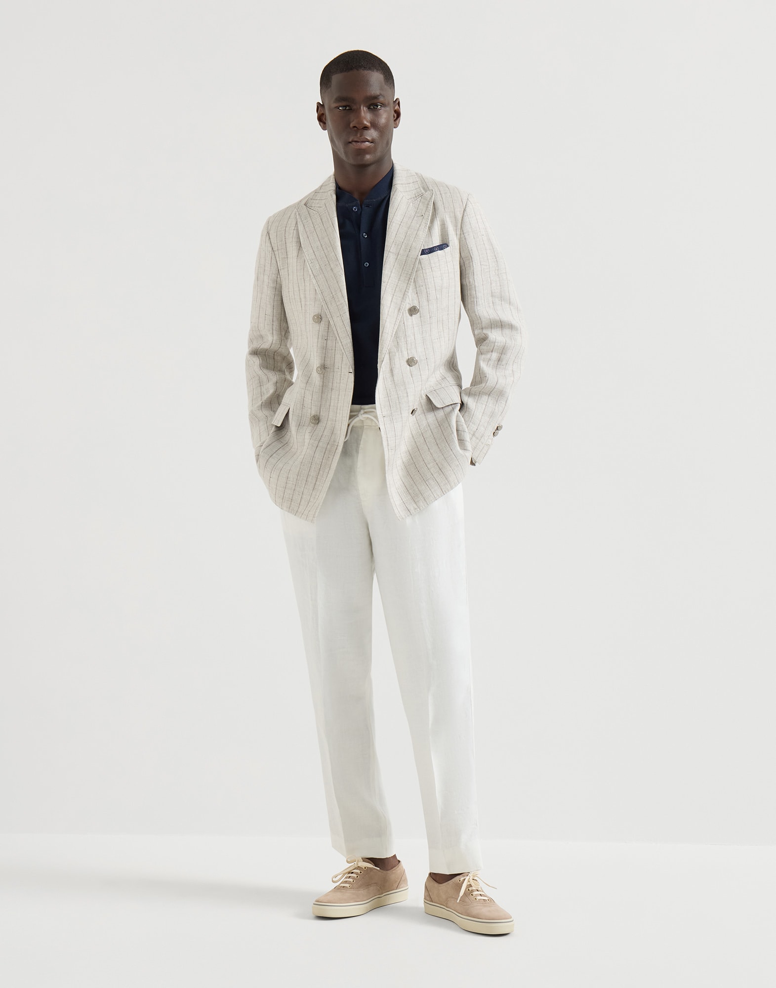 Trousers with drawstring for Man in White | Brunello Cucinelli