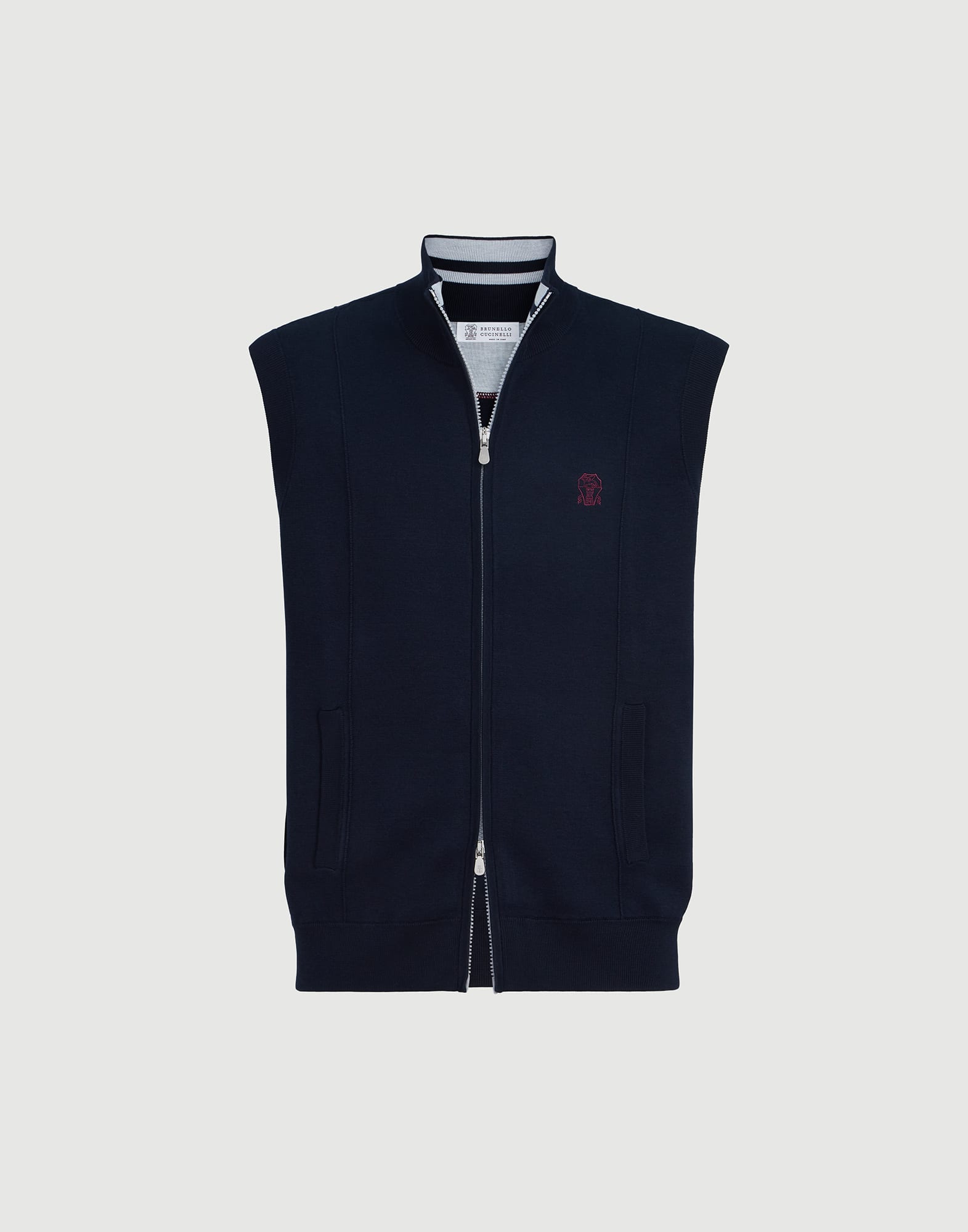 Double knit vest for Man in Blue | Brunello Cucinelli