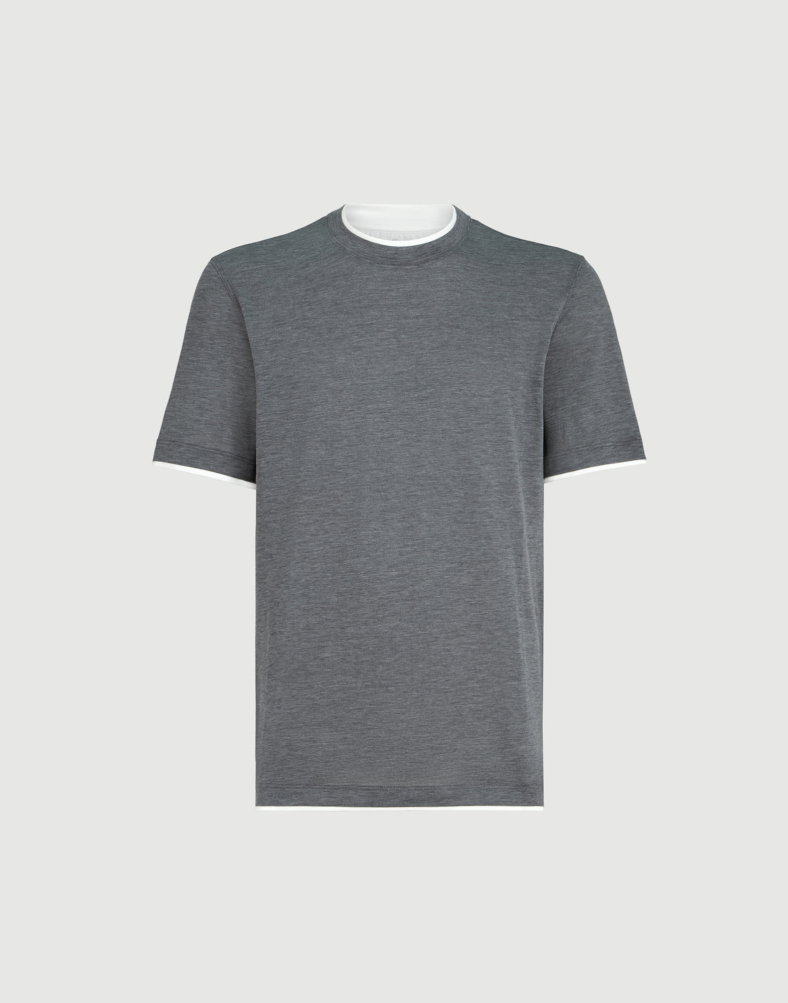 T-shirt with faux-layering for Man in Grey | Brunello Cucinelli