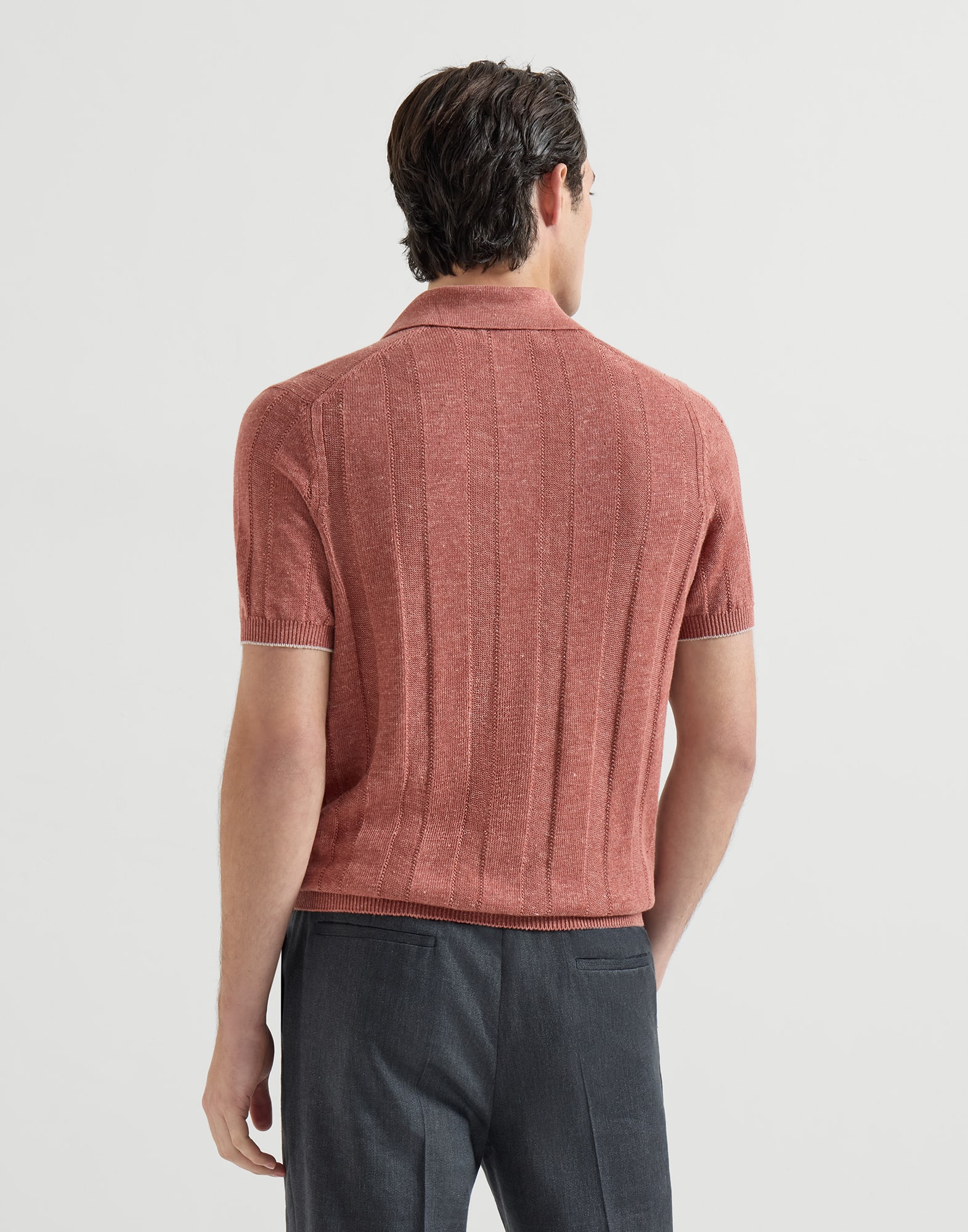 Rib knit polo for Man in Terracotta | Brunello Cucinelli