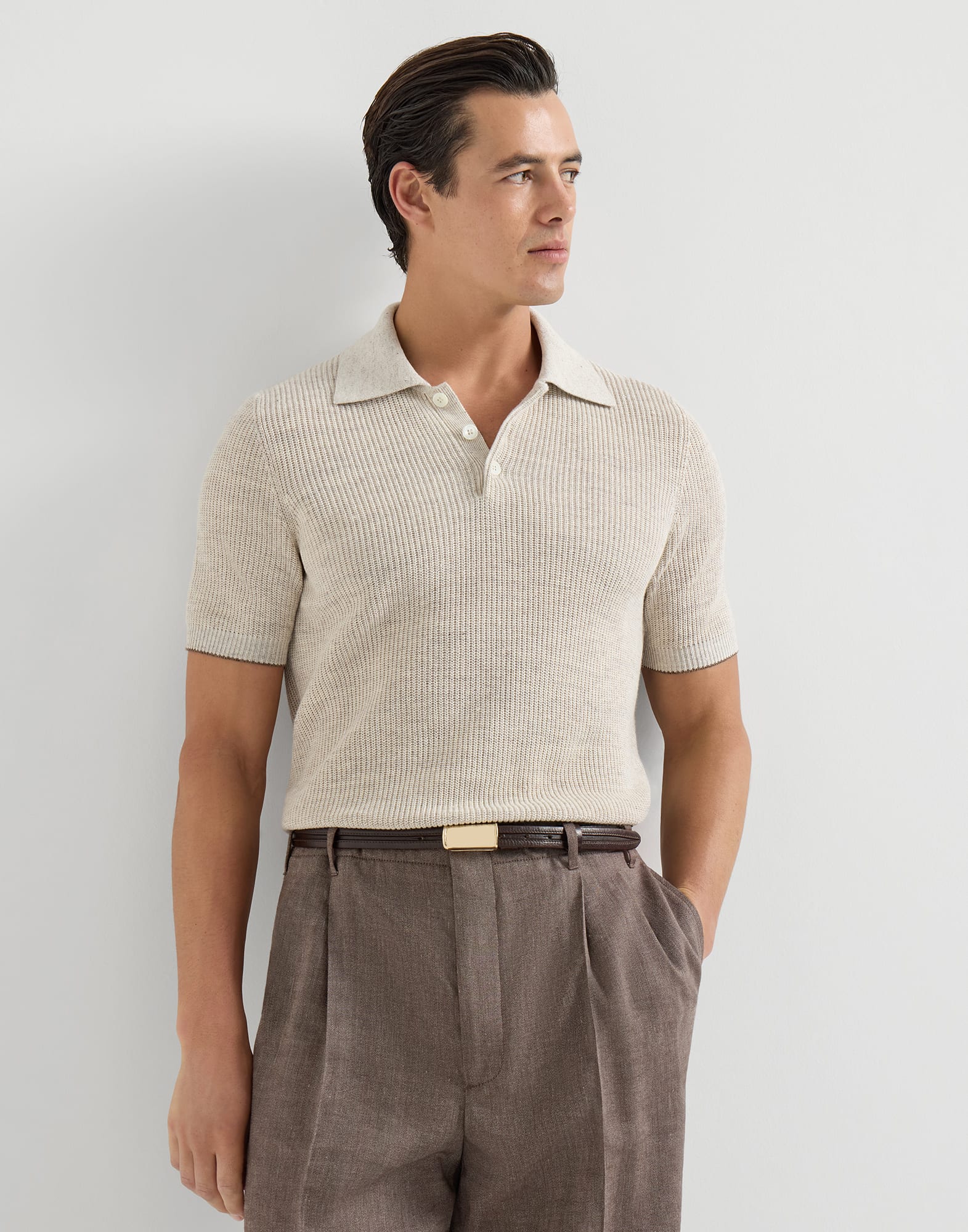 Half English rib knit polo for Man in Yuta | Brunello Cucinelli