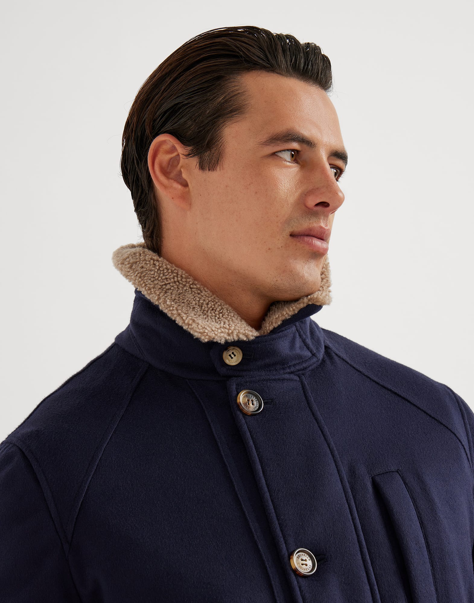 Cashmere and vicuña coat for Man in Navy Blue | Brunello Cucinelli
