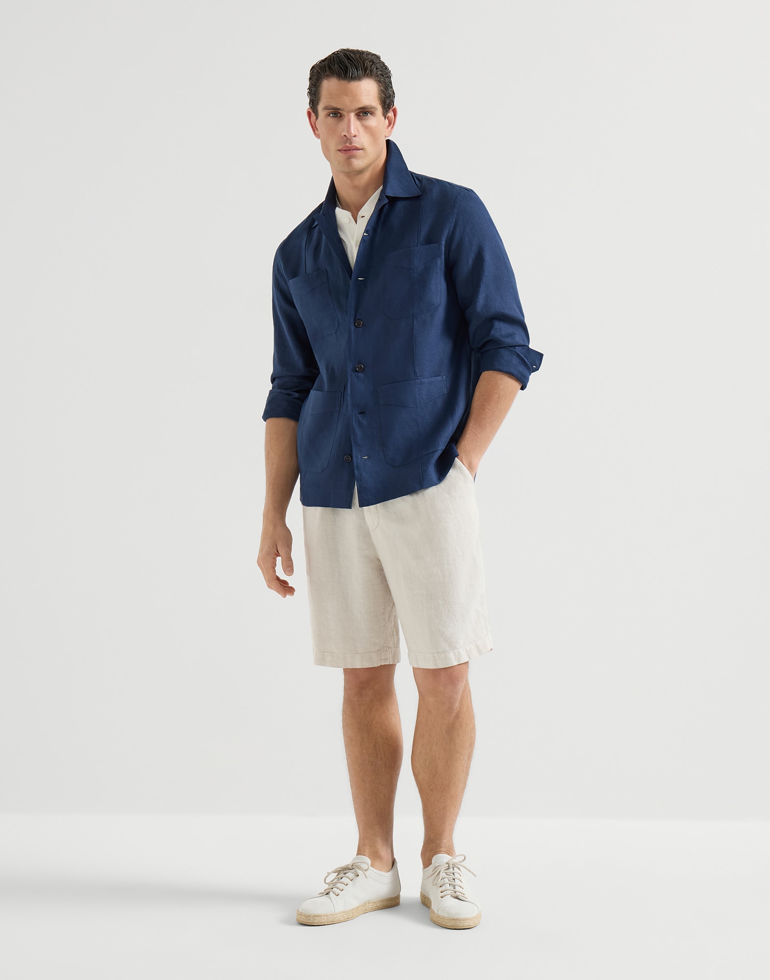 メンズ 向け パナマ リネン バミューダパンツ | Brunello Cucinelli