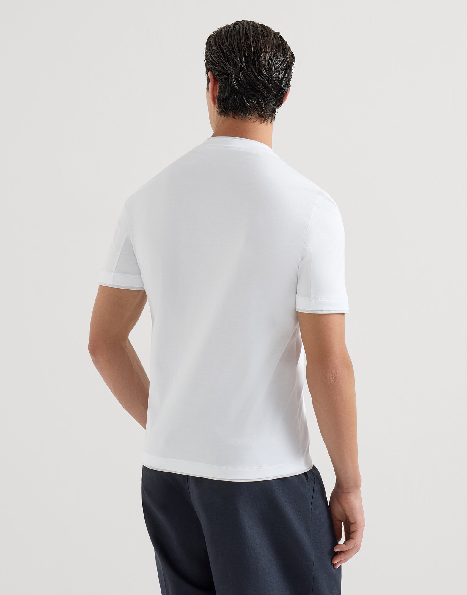 T-shirt with faux-layering for Man in Apricot | Brunello Cucinelli