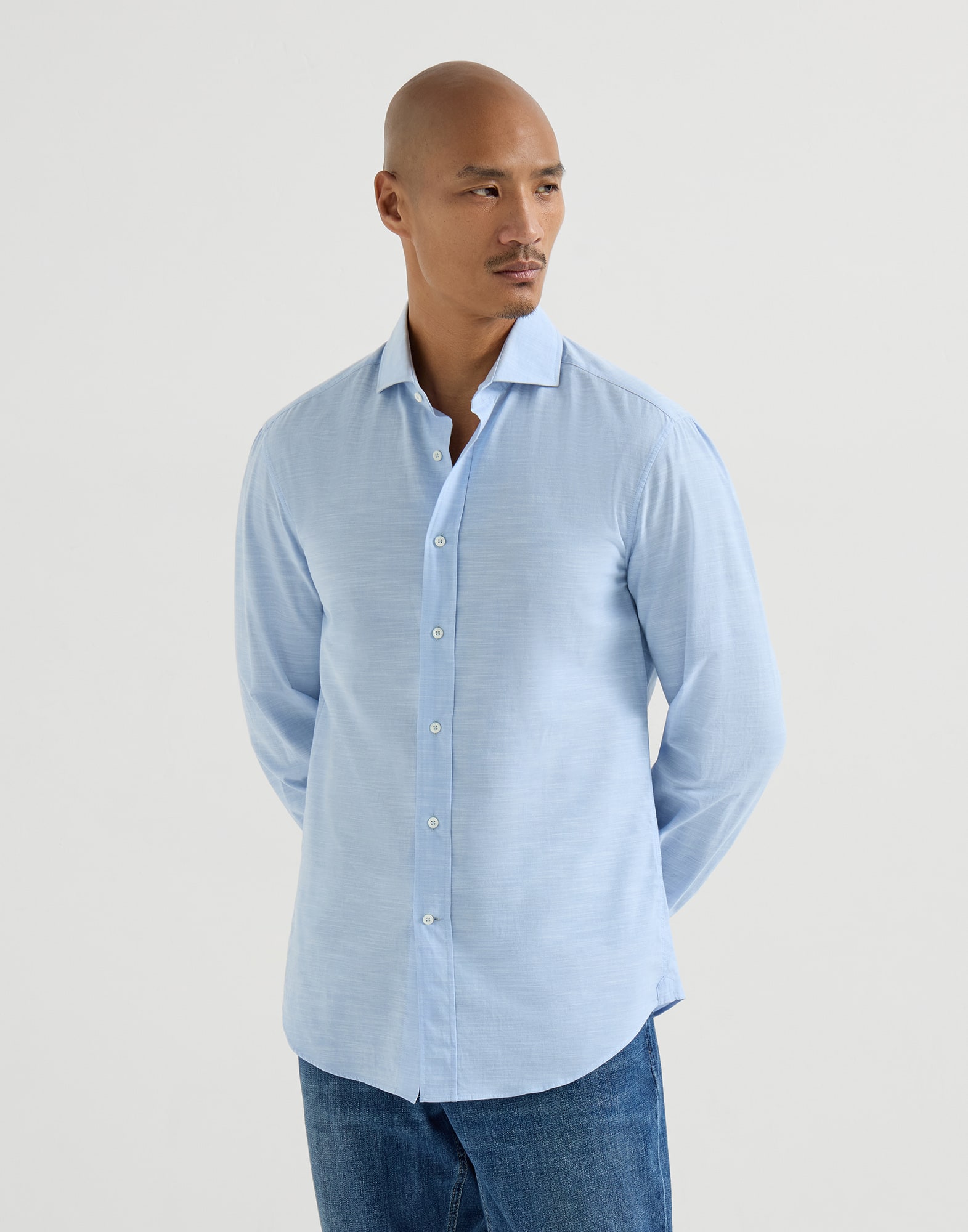 Oxford shirt for Man in Azure | Brunello Cucinelli