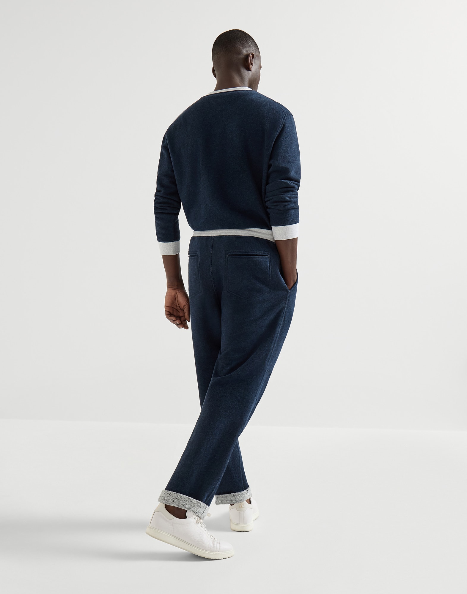 French terry trousers for Man in Navy Blue | Brunello Cucinelli