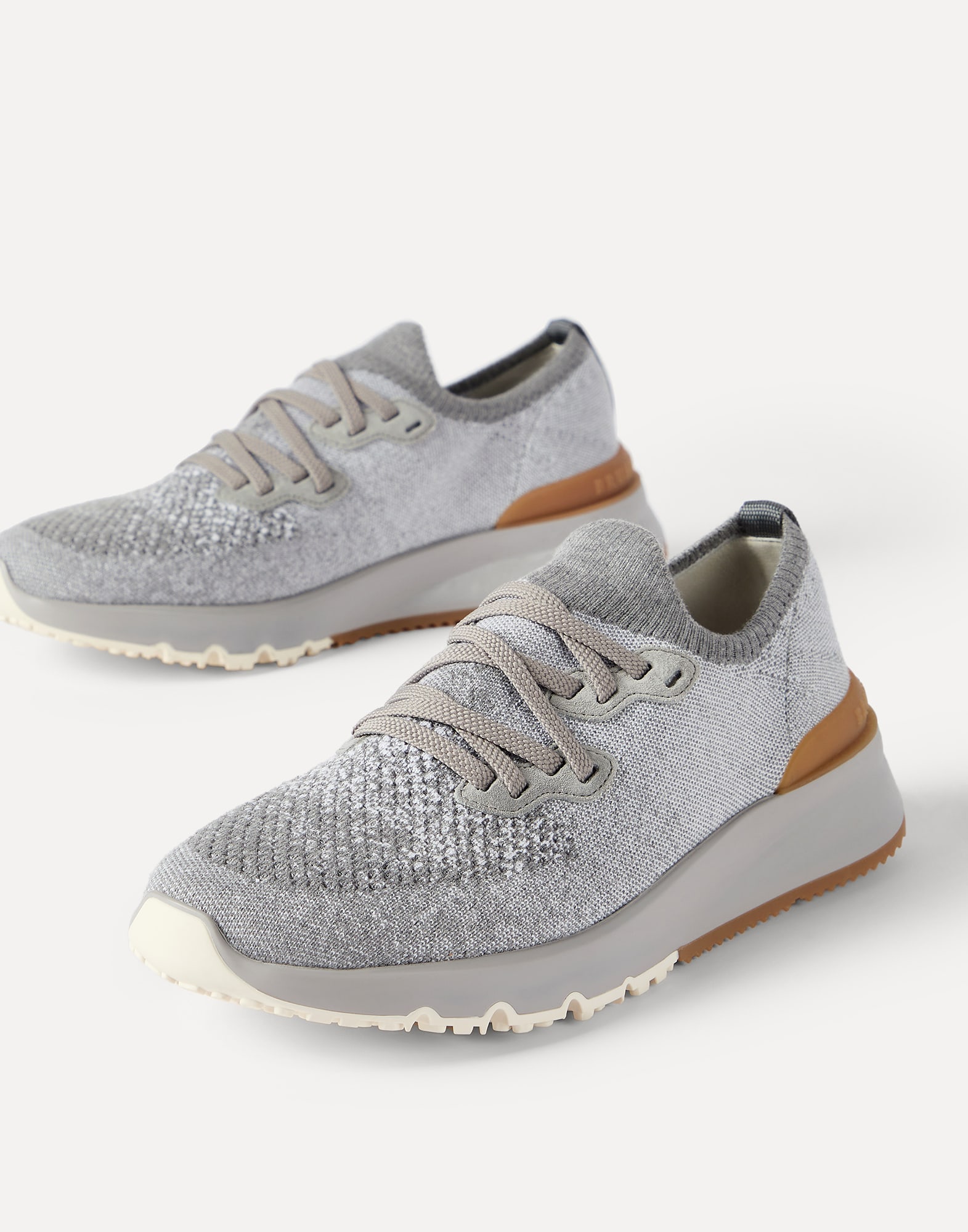Cotton chiné knit runners for Man in Azure | Brunello Cucinelli