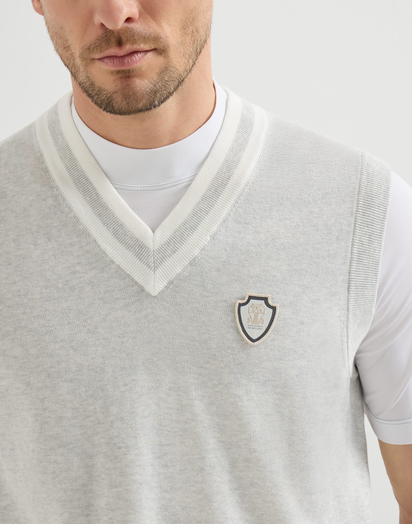 Cotton knit vest for Man in Fog | Brunello Cucinelli