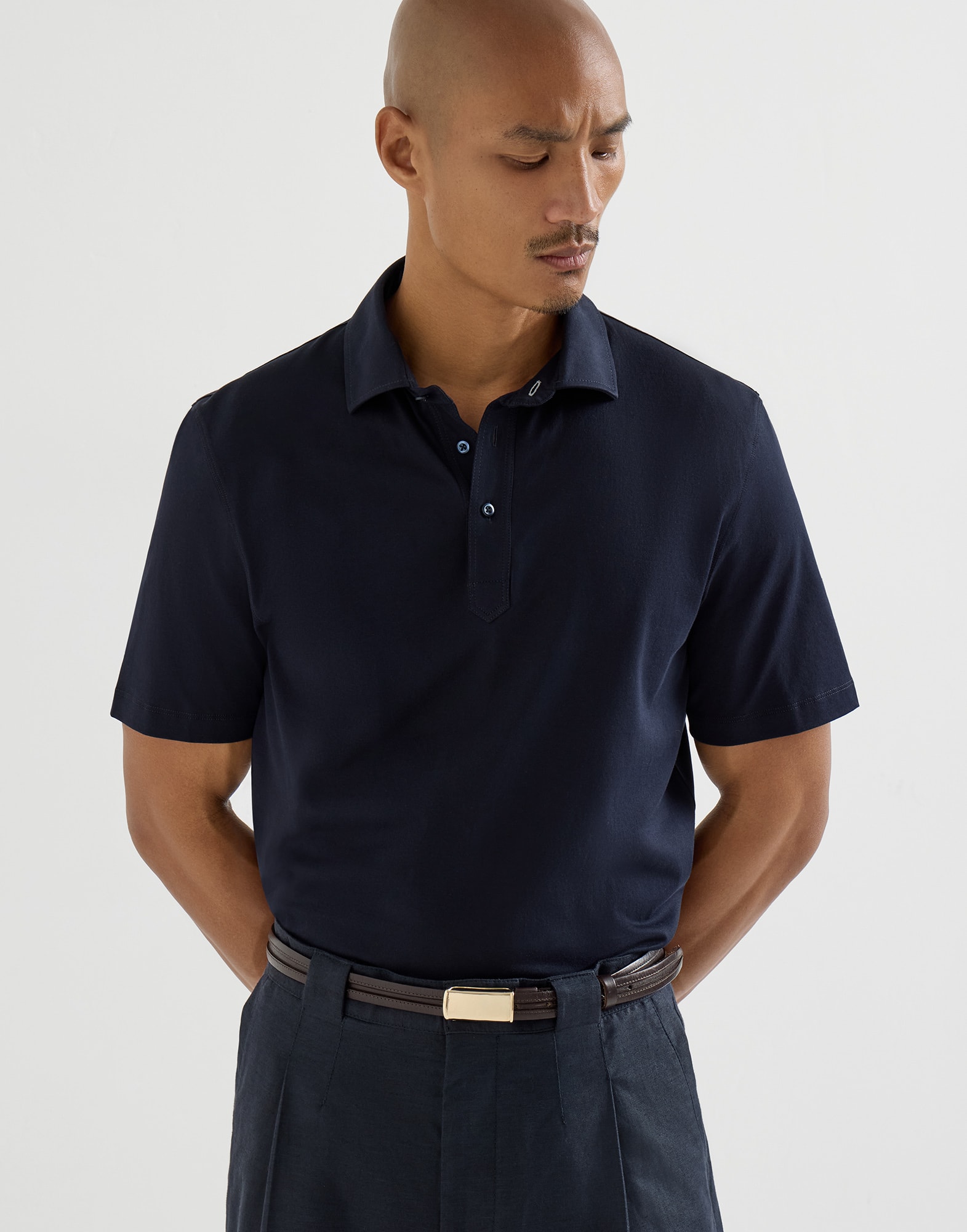 Polo with shirt collar for Man in White | Brunello Cucinelli
